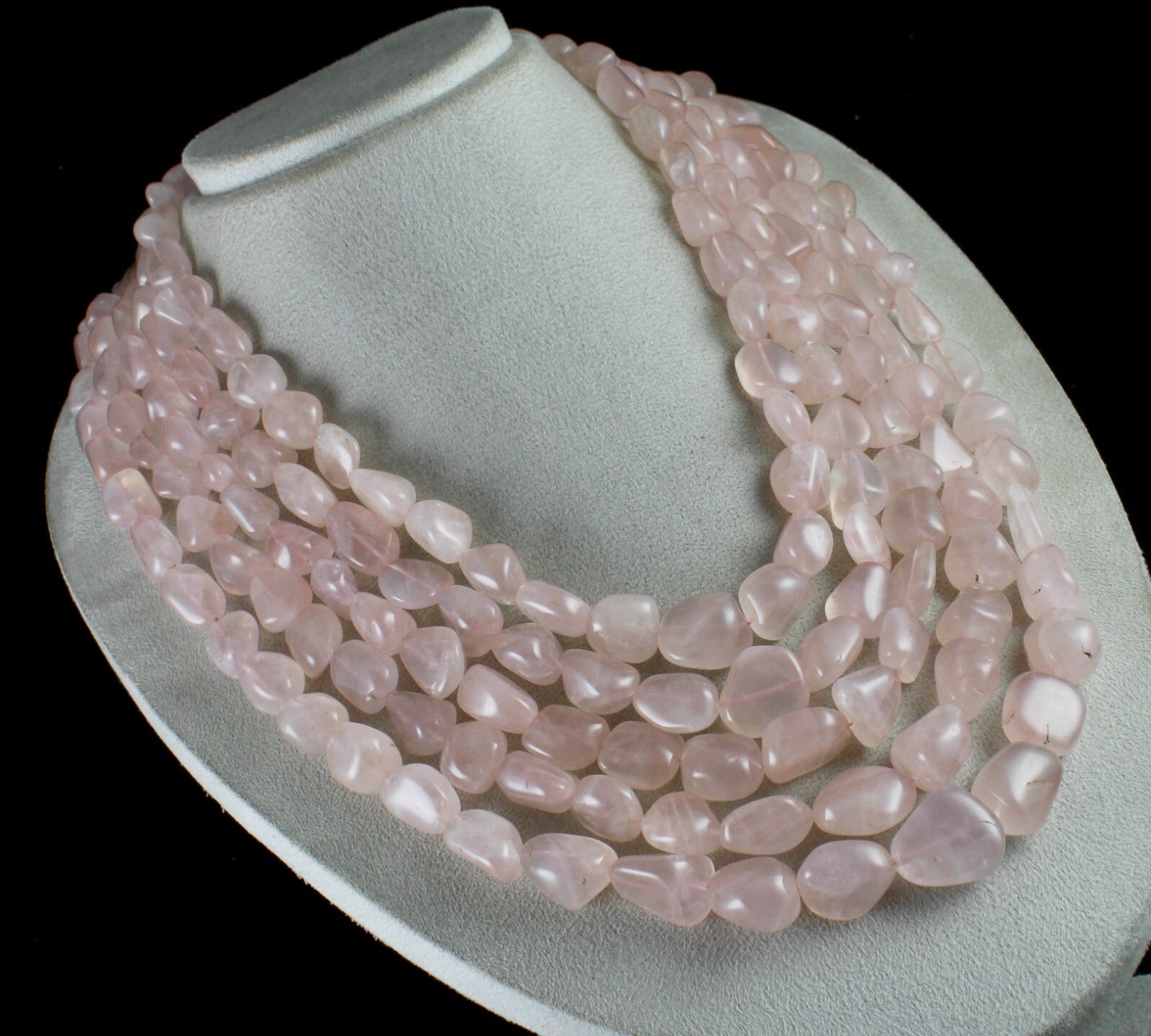 Natural Rose Quartz Beaded Necklace Cabochon Gemstone Long String 5 L 2513 Ct