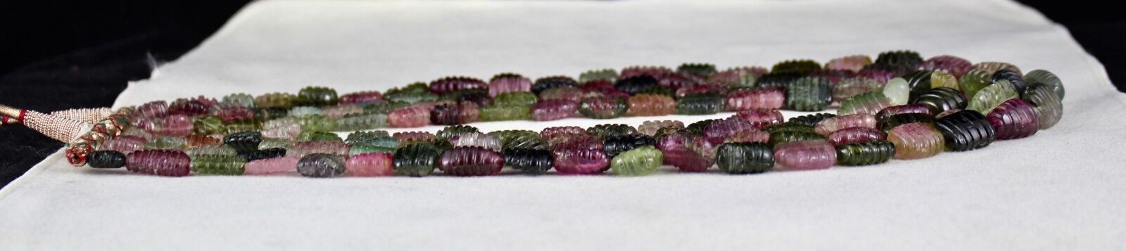 Natural Multi Colour Tourmaline Beads Carved Long 4L 1074 Ct Gemstone Necklace