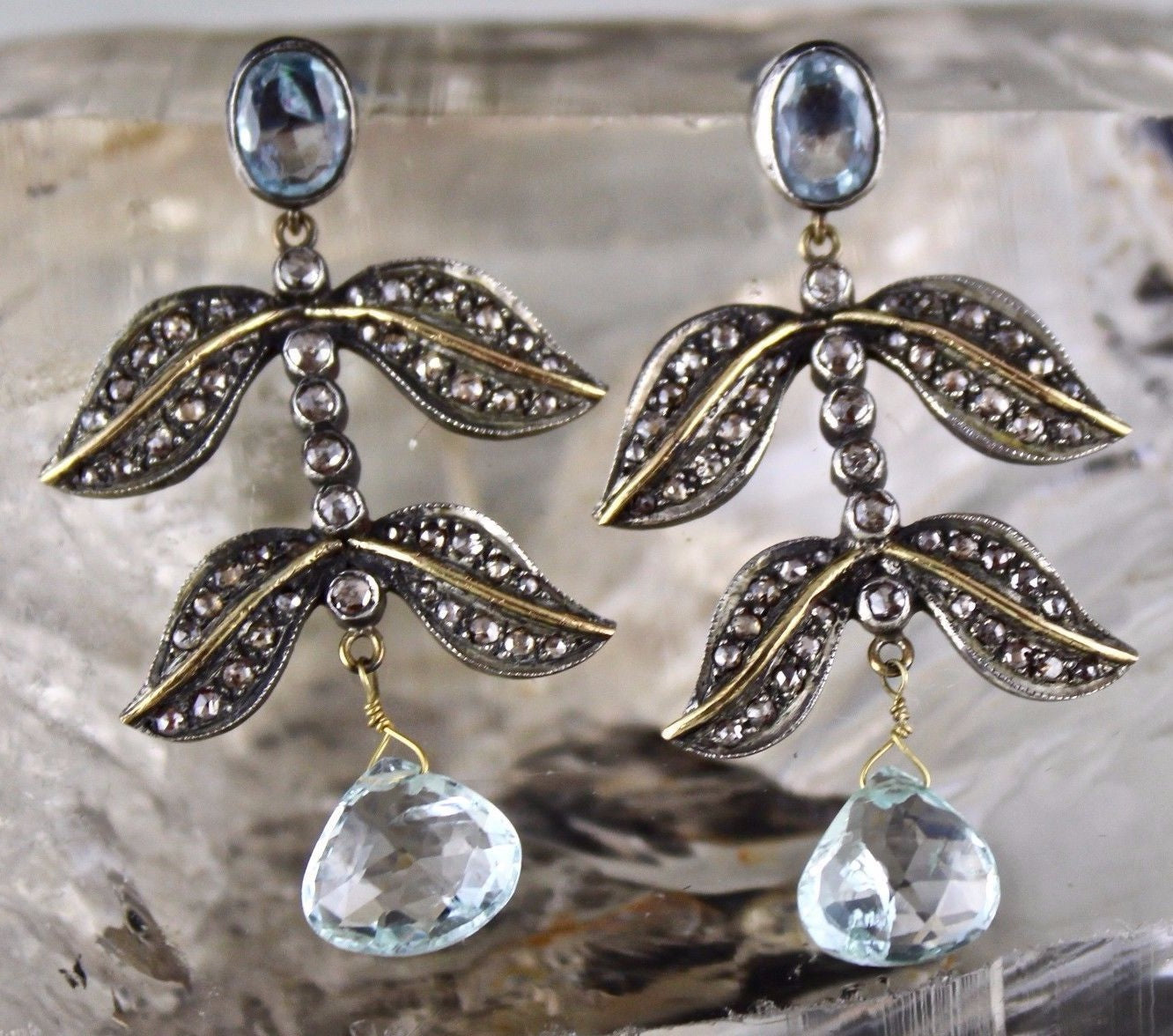 Certified Natural Blue Aquamarine 64ct Natural Diamond Sterling Silver Earrings