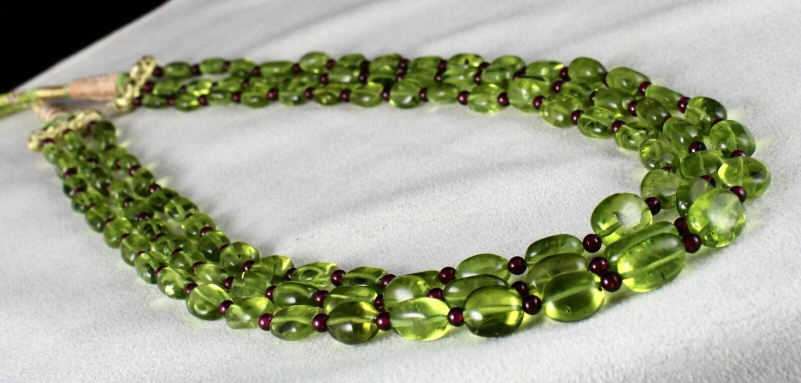 Natural Peridot Garnet Beaded Cabochon 3 Line 345 Cts Gemstone Fine Necklace