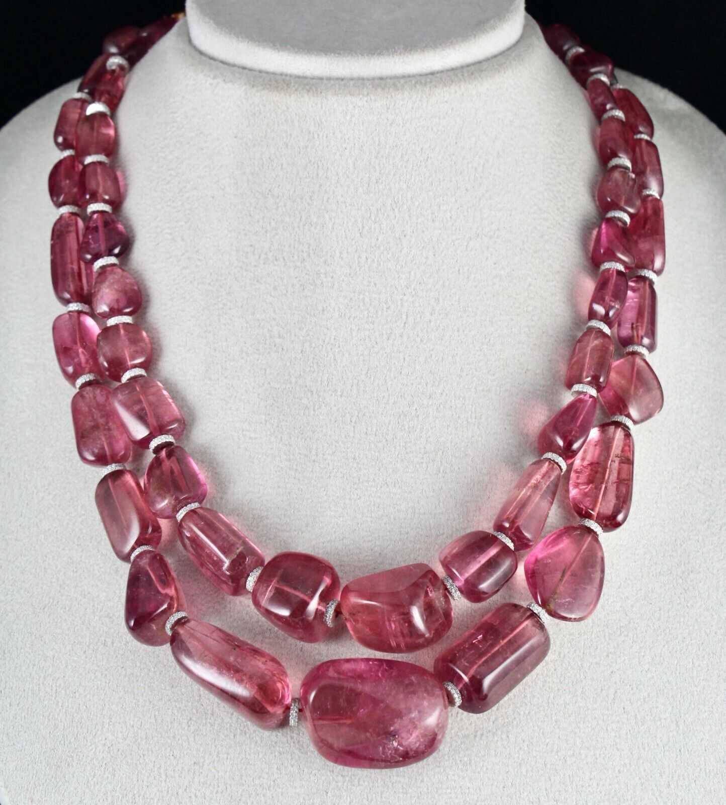 Natural Rubellite PinK Tourmaline Beads 1027 Ct Stone Silver Cocktail Necklace