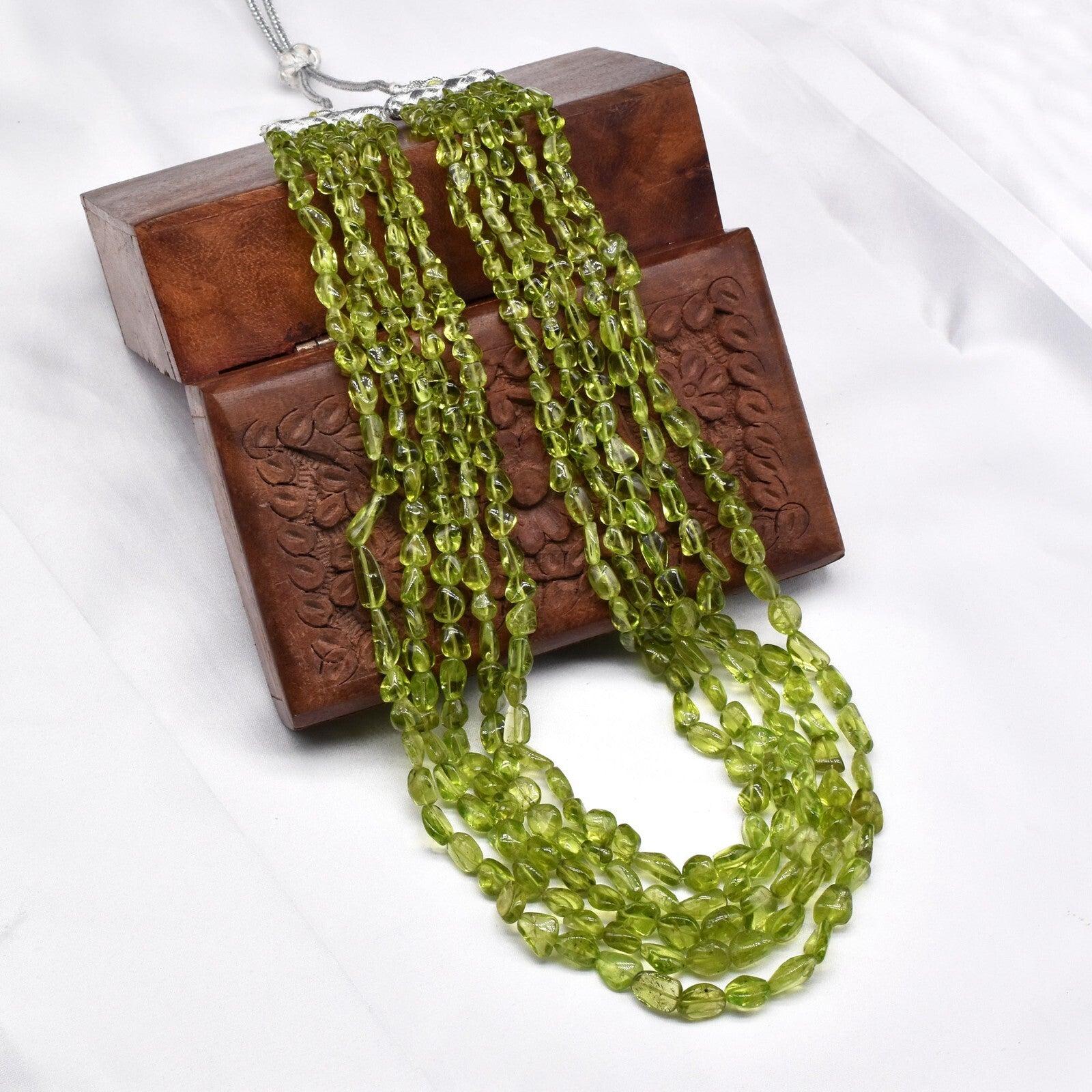 Certified Natural Peridot Necklace 643 Ct Beads Tumble Gemstone Gift For Women