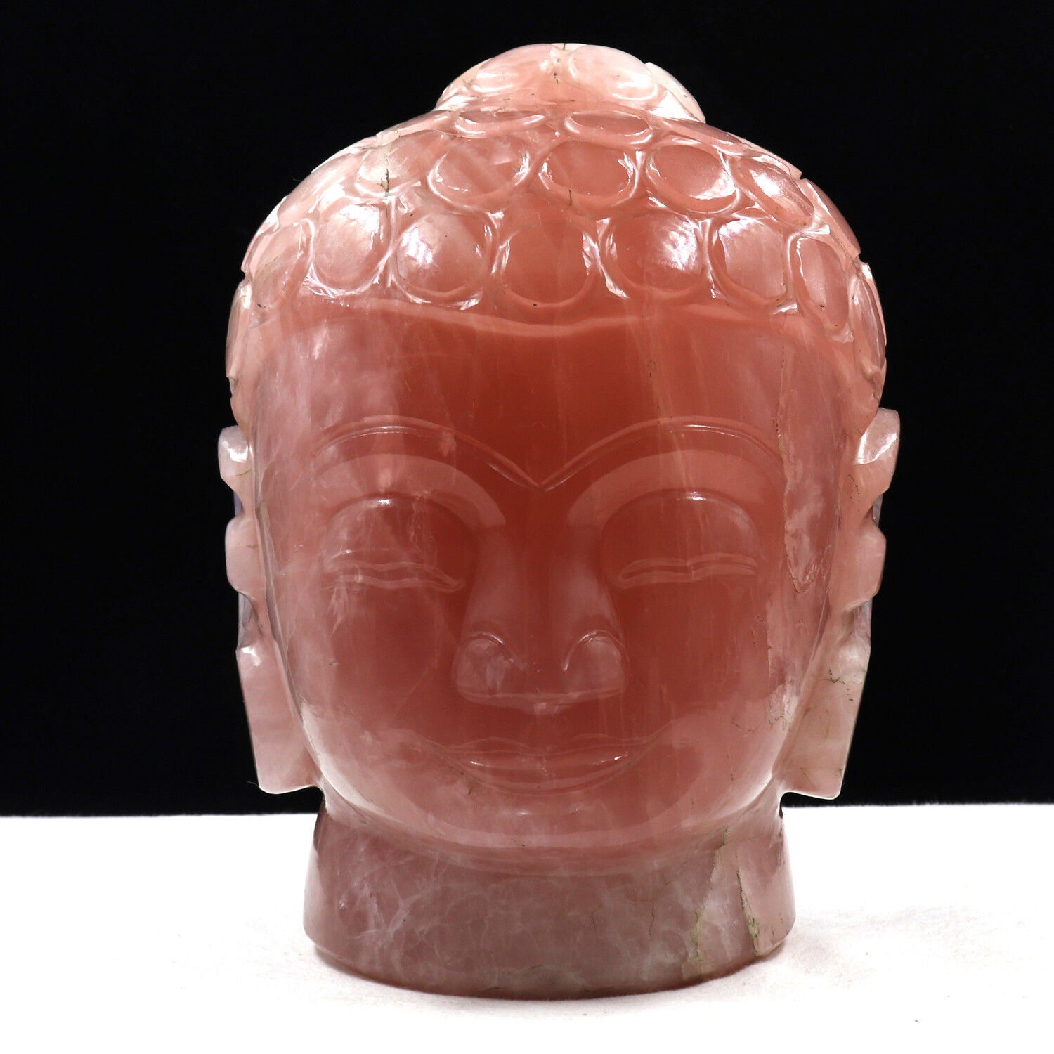 7" NATURAL ROSE QUARTZ BUDDHA HEAD 13500 CARATS GEMSTONE STATUE FOR HOME DECOR