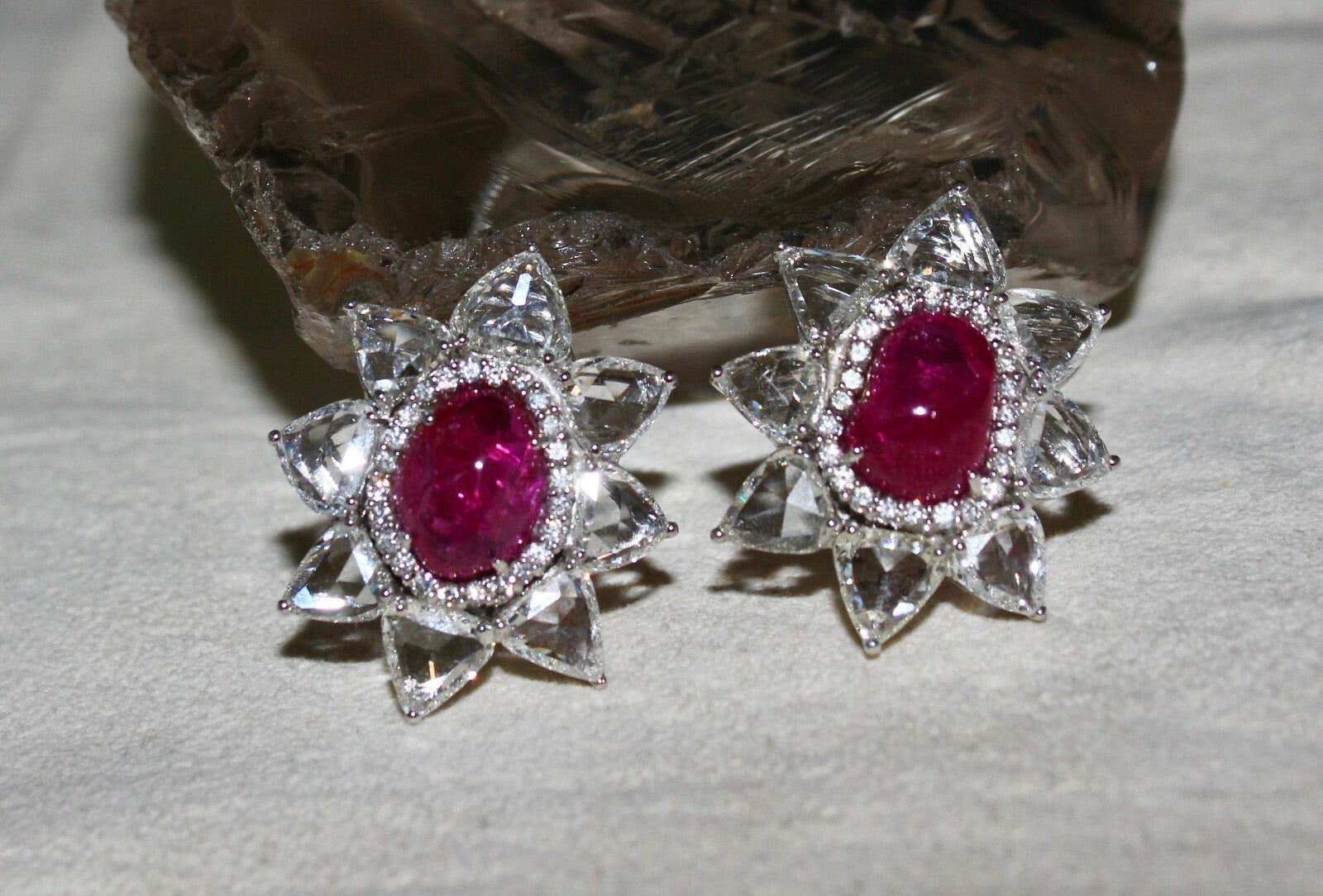 Certified Natural Burmese Ruby 93.81ct Natural Diamond Stud Earrings 18k Gold