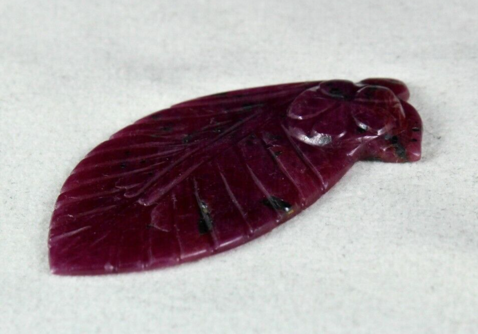 Natural Untreated Ruby 55 Ct Carved Flat Leaf Red Gemstone Pendant For Women