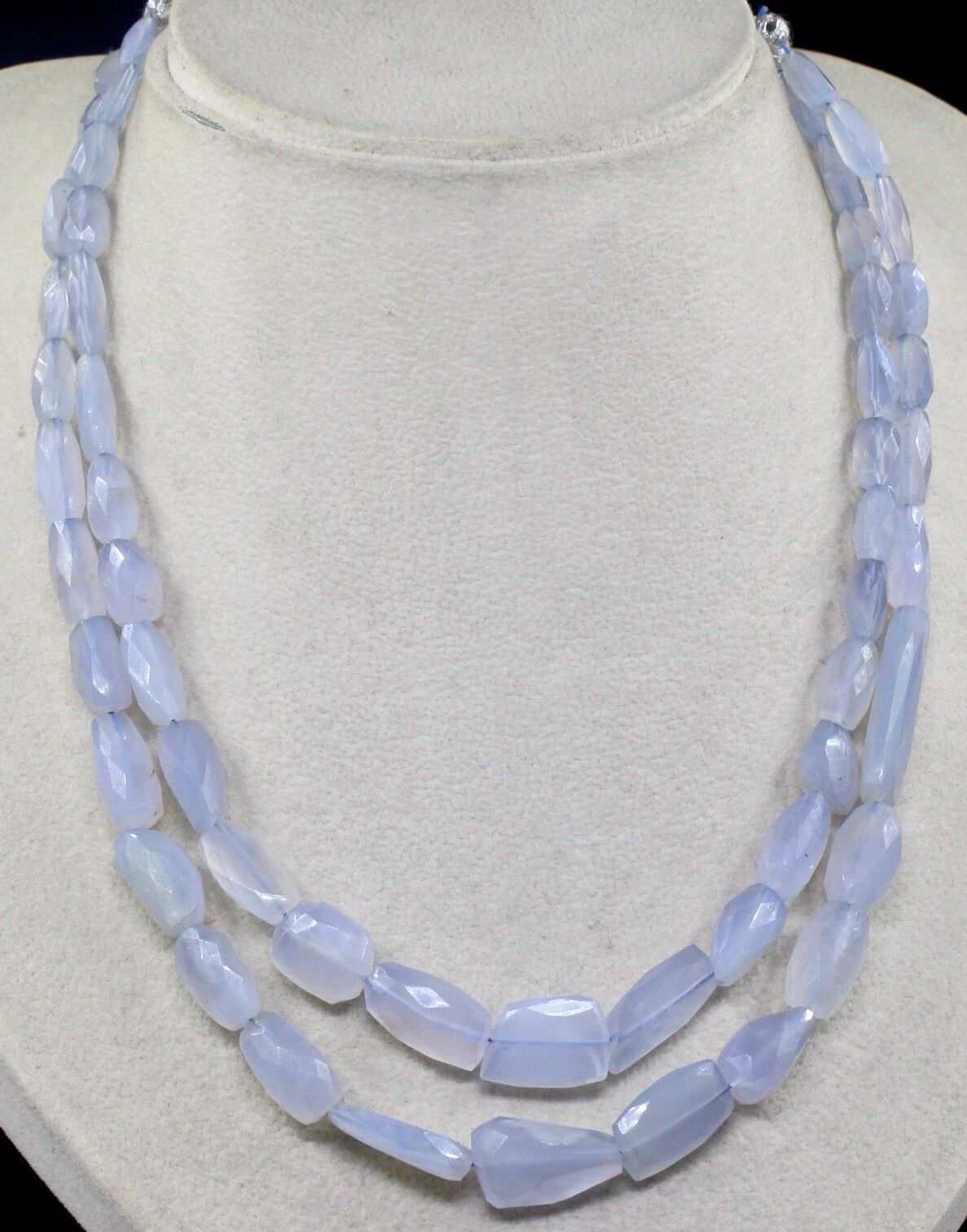 NATURAL BLUE CHALCEDONY BEADS FACETED NUGGET 2 LINE 330 CARATS GEMSTONE NECKLACE