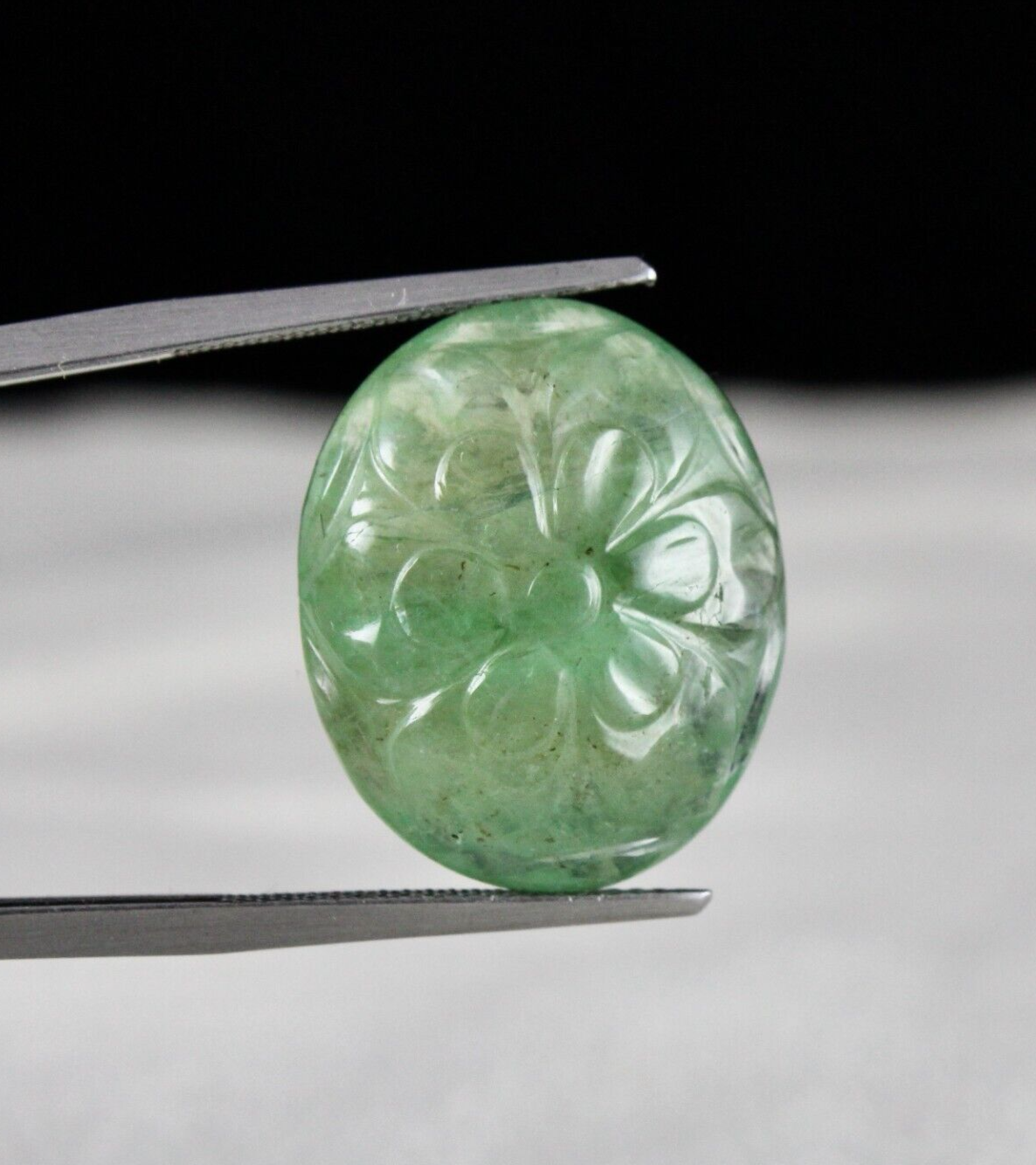 Certified Natural Colombian Emerald Oval Carved Gem 23.79ct For Ring & Pendant