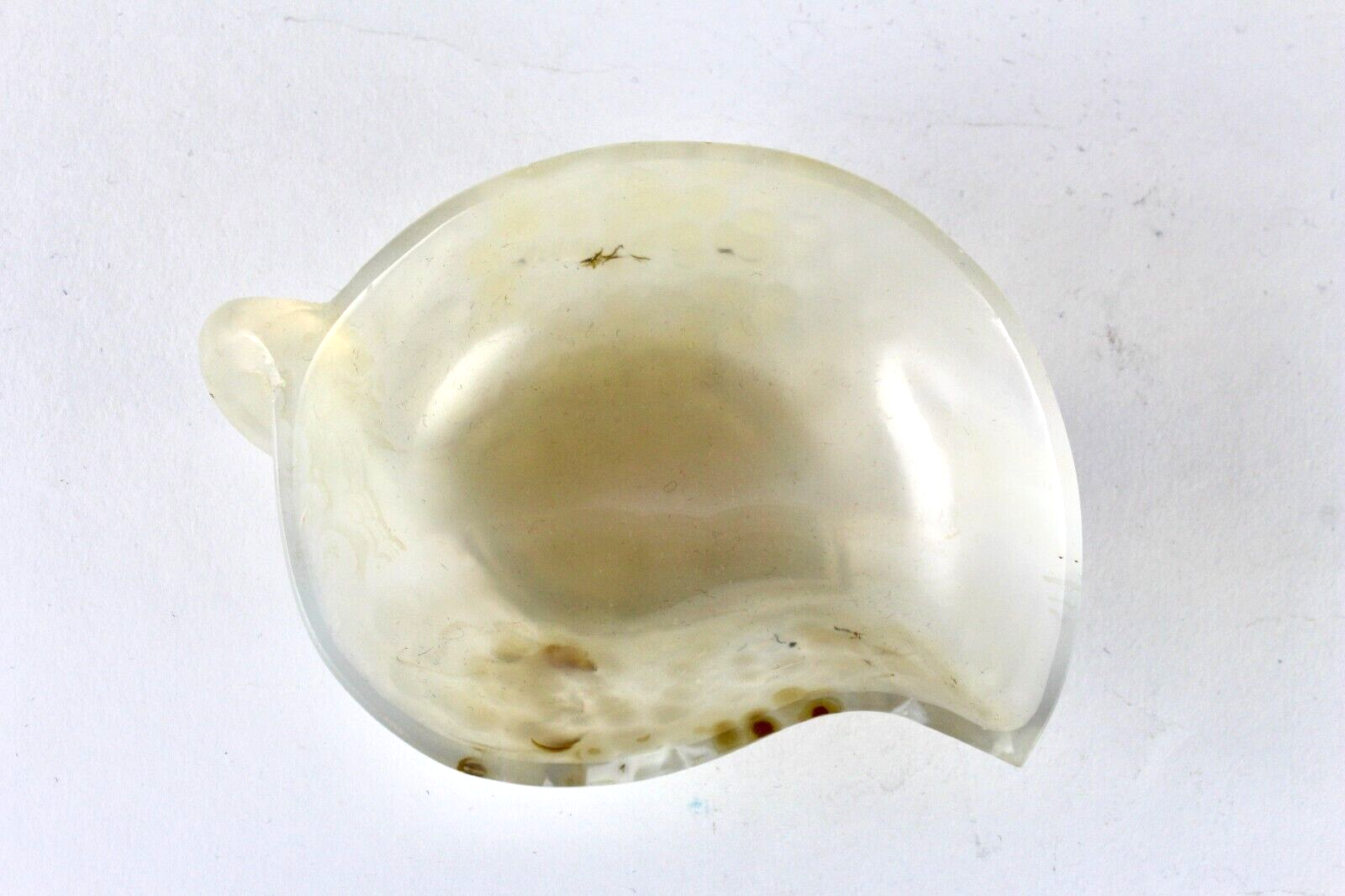 Hand Crafted Natural Chalcedony 510 Ct Carved Leaf Gemstone Bowl Home Decor Art