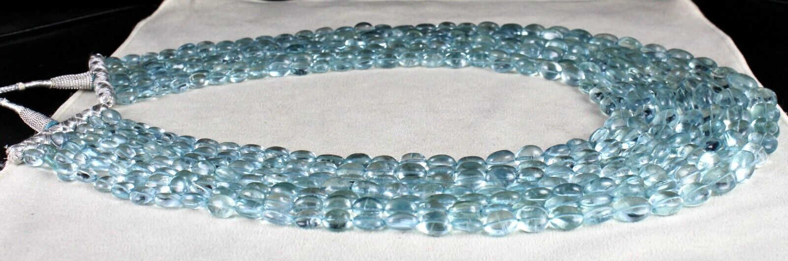 Certified Natural Blue Aquamarine Beads Cabochon 7 L 1405 Ct Important Necklace