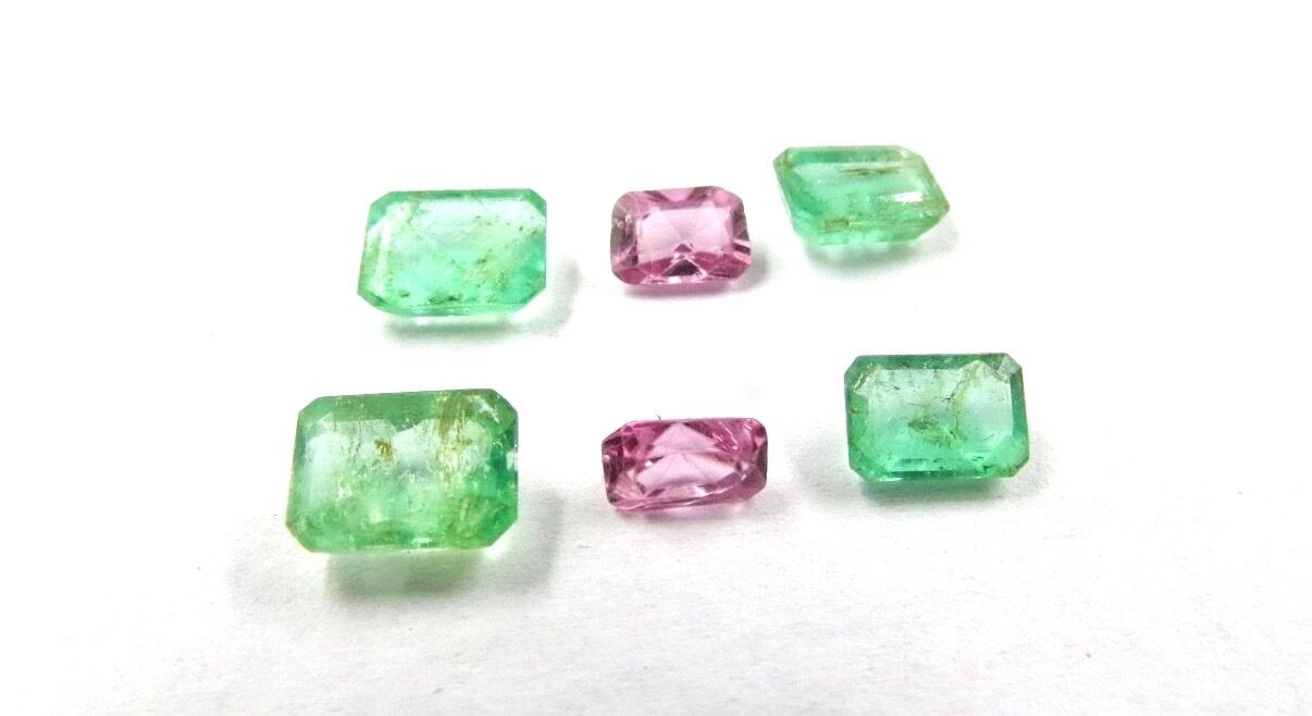 NATURAL COLOMBIAN EMERALD PINK SPINEL 6 PCS 5.94 CTS OCTAGON PRECIOUS GEMSTONE