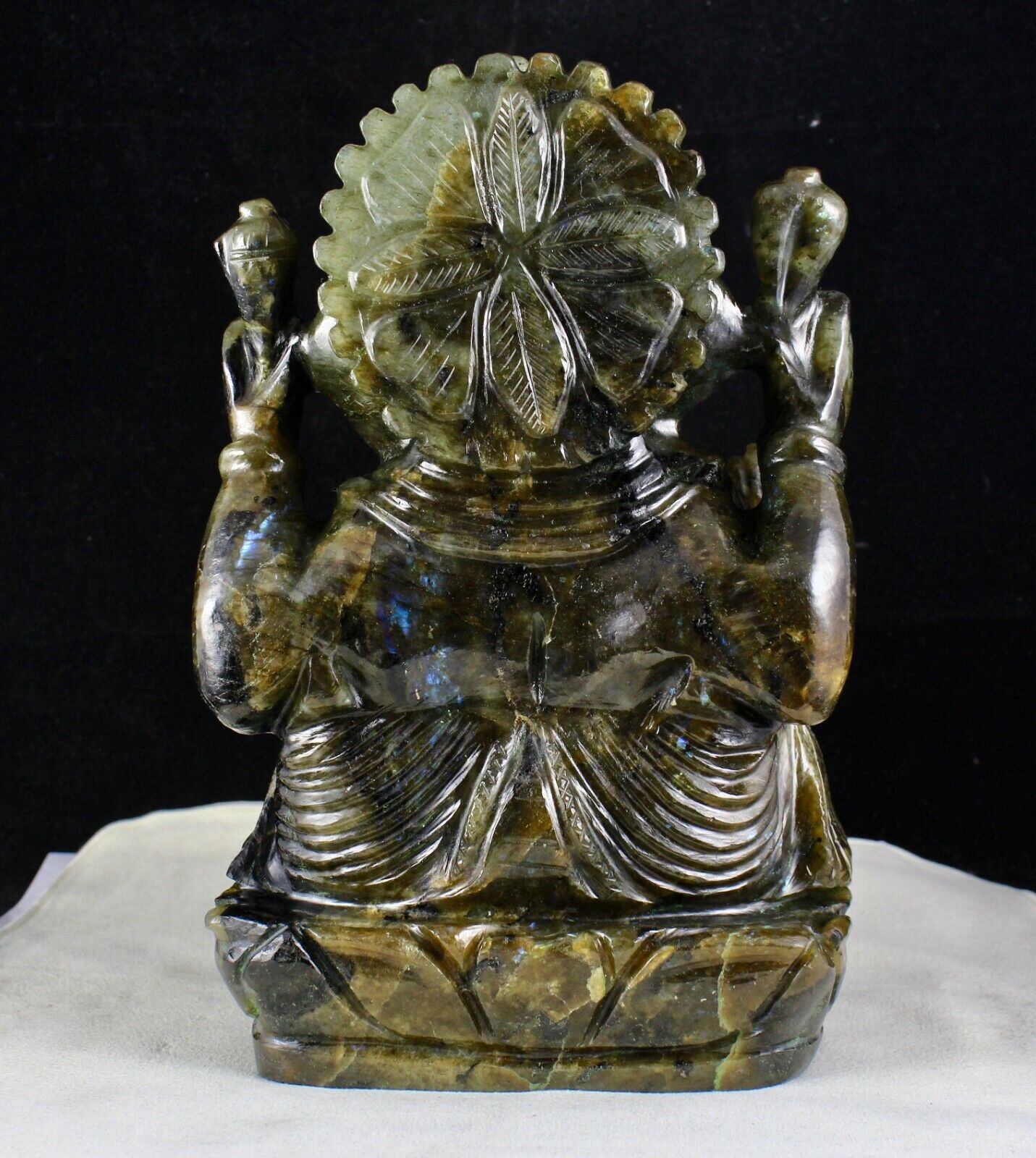 DIVINE 9" NATURAL LABRADORITE 24250 CARATS GEMSTONE GANESHA STATUE FOR DECOR