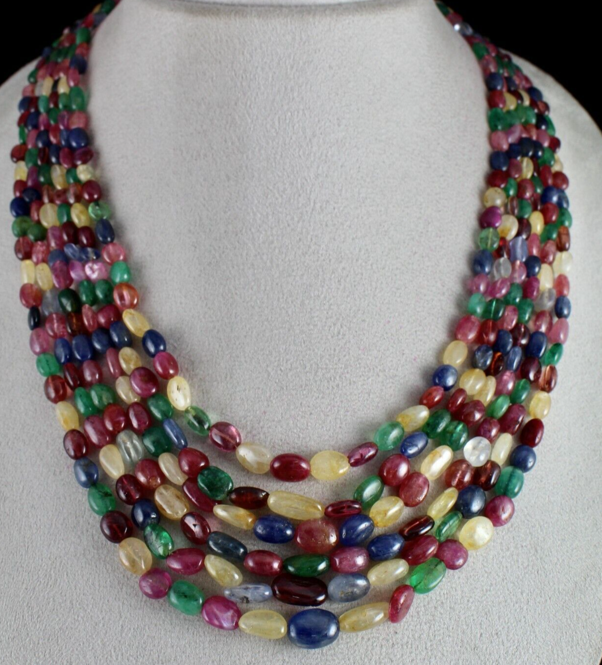 Certified 853 Ct Natural Emerald Ruby Sapphire Hessonite Spinel Necklace