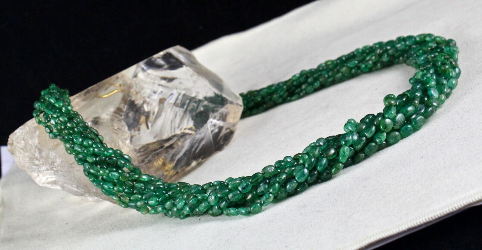 ANTIQUE OLD NATURAL EMERALD BEADS CABOCHON 11 LINE 442 CARATS PRECIOUS NECKLACE