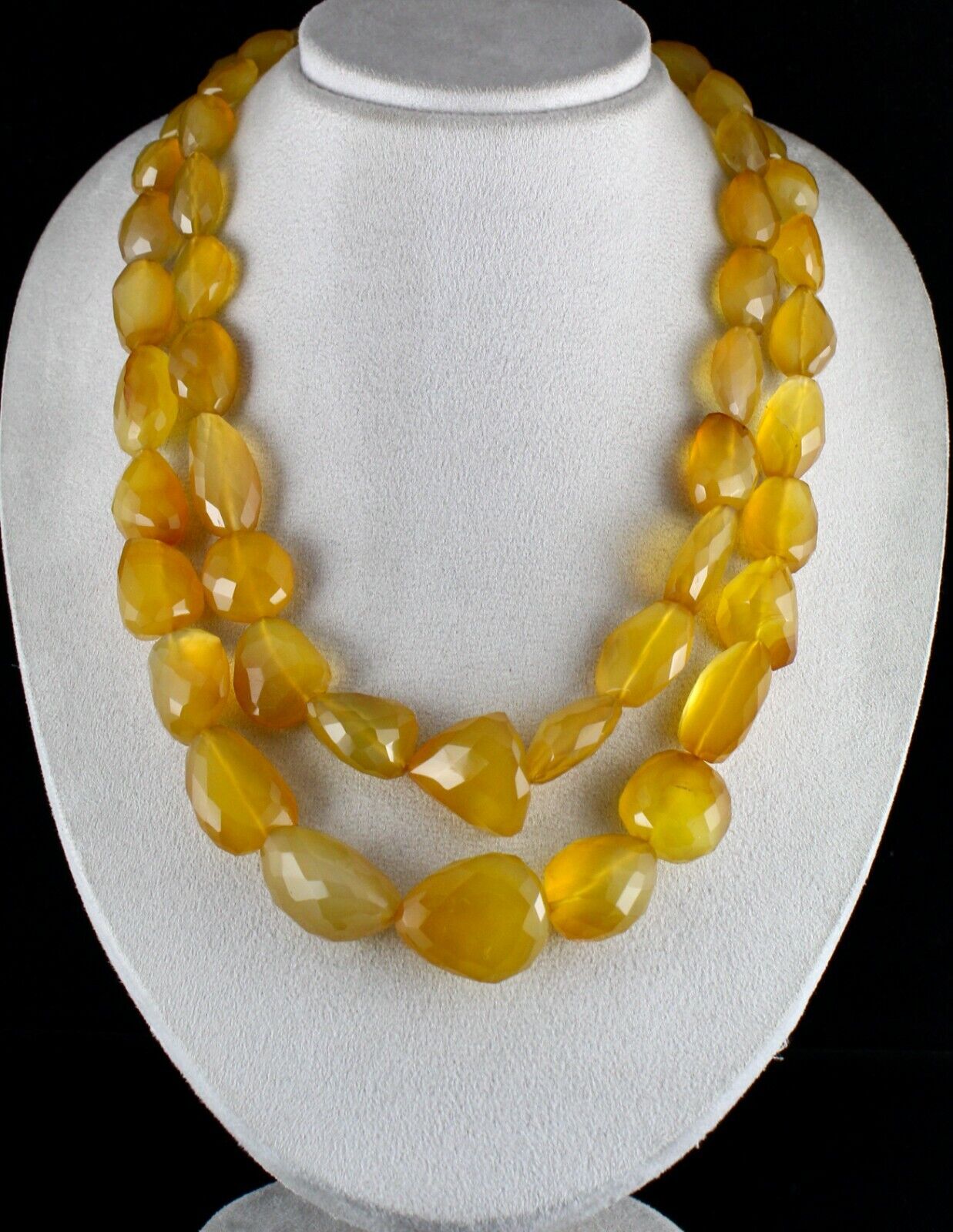 YELLOW CHALCEDONY BEADS FACETED 2 L 1747 CTS GEMSTONE BEADED FASHION NECKLACE