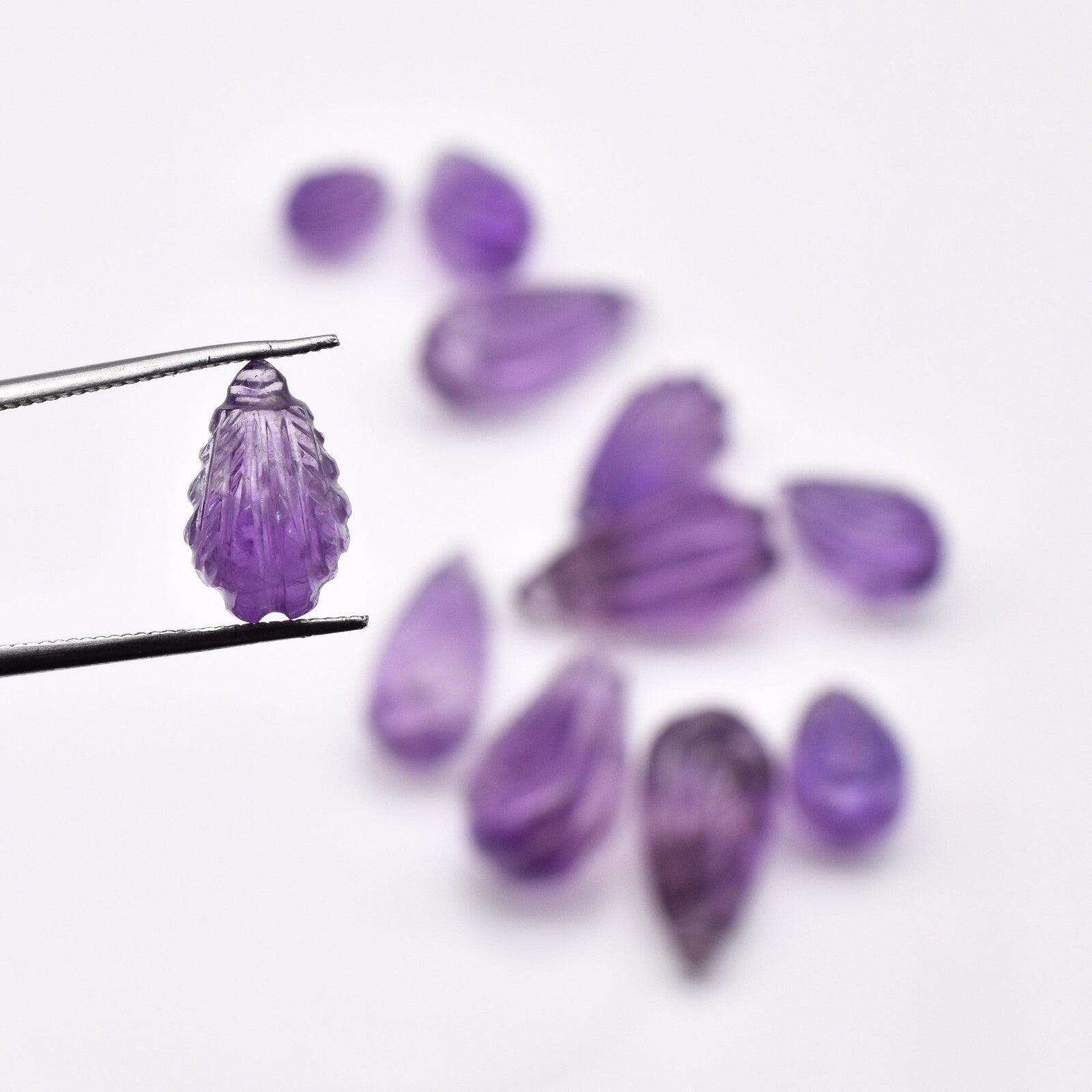 Natural Amethyst 131.8ct Engraved Drop 11pc Gemstone Earring Necklace Set