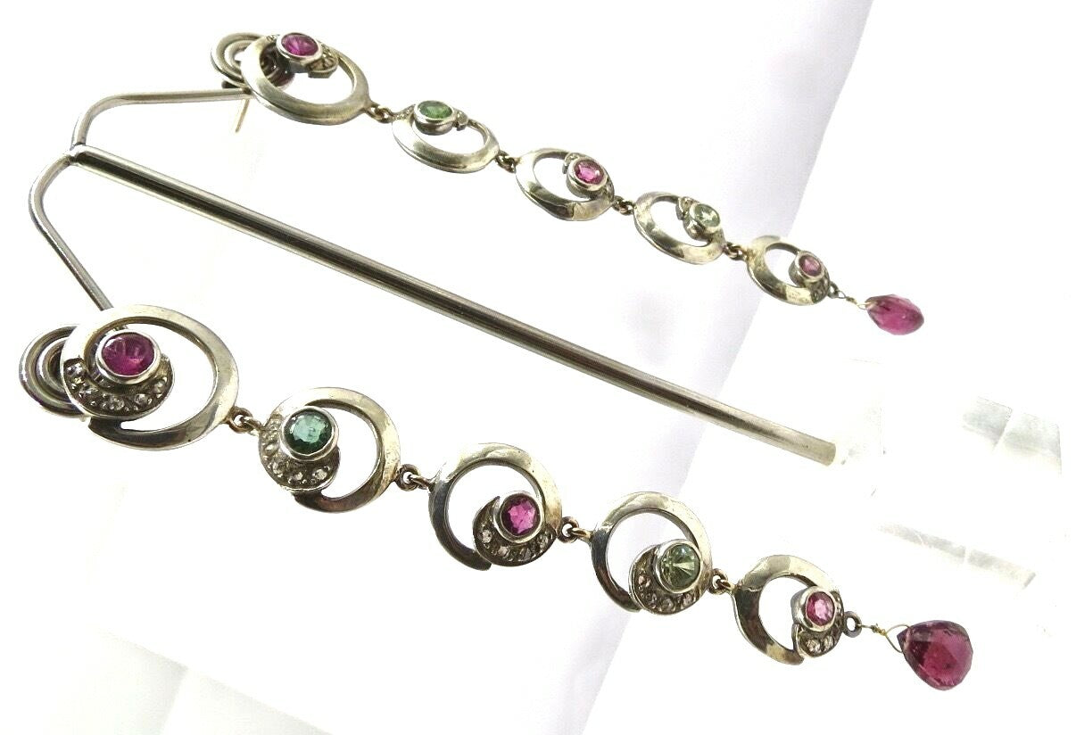 Victorian Multi Colour Tourmaline 10ct Natural Diamond Sterling Silver Earrings