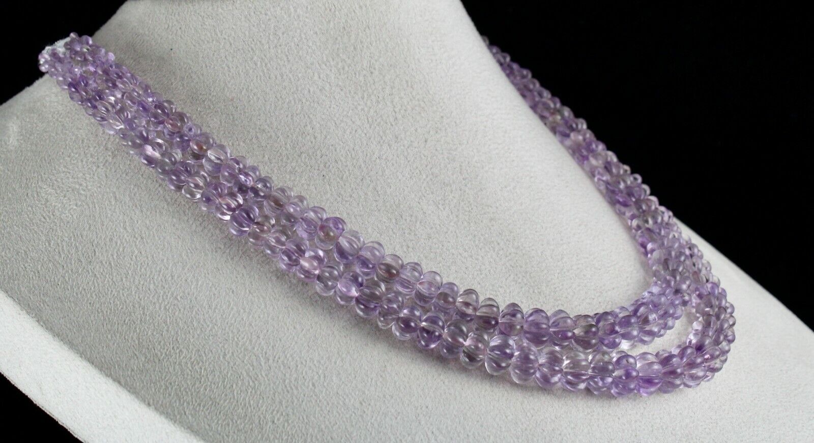 NATURAL PINK AMETHYST BEADS CARVED ROUND 2 LINE 464 CTS GEMSTONE FINE NECKLACE