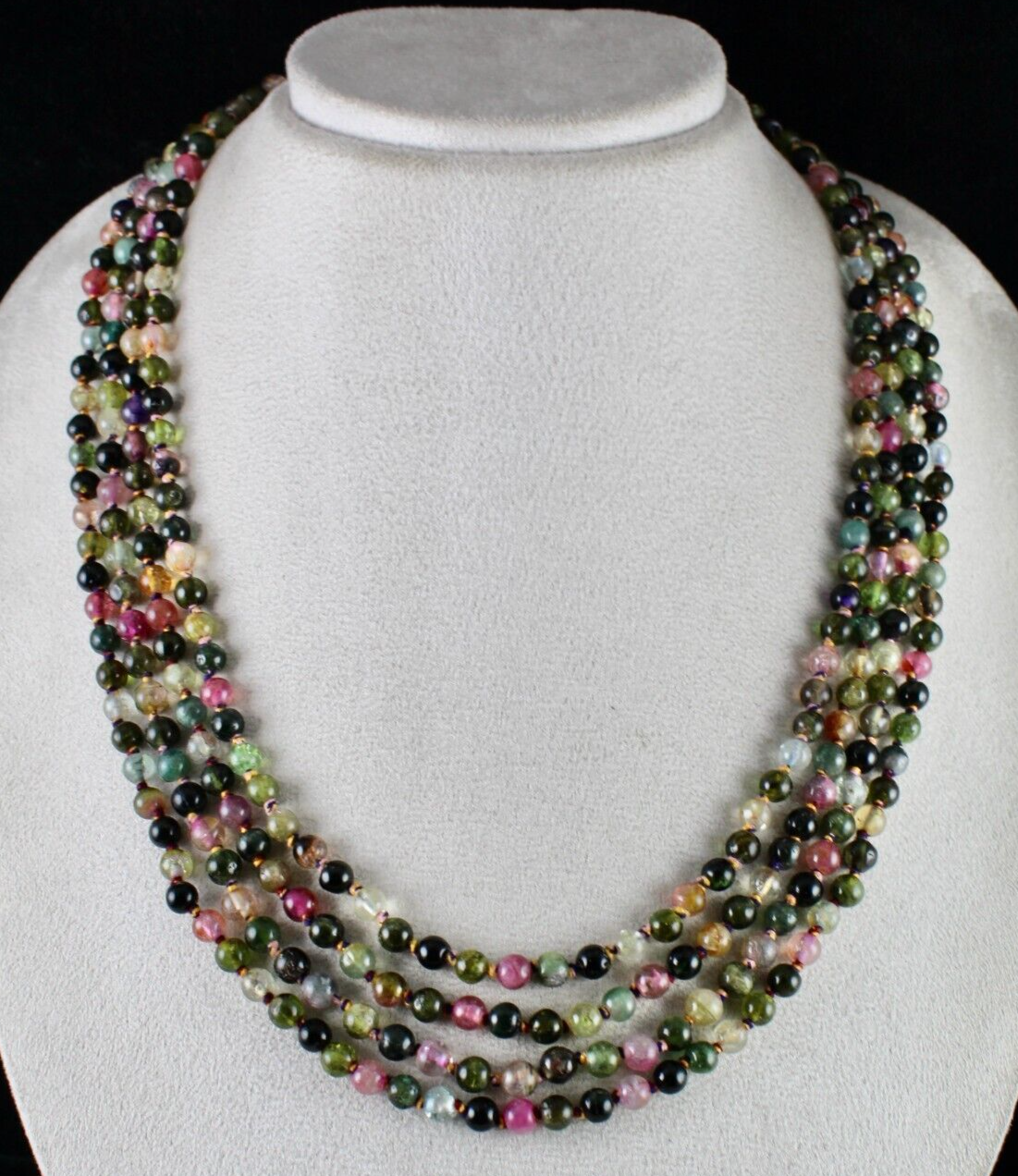 NATURAL MULTI COLOUR TOURMALINE BEADS ROUND 4L 502 CTS GEMSTONE KNOTTED NECKLACE