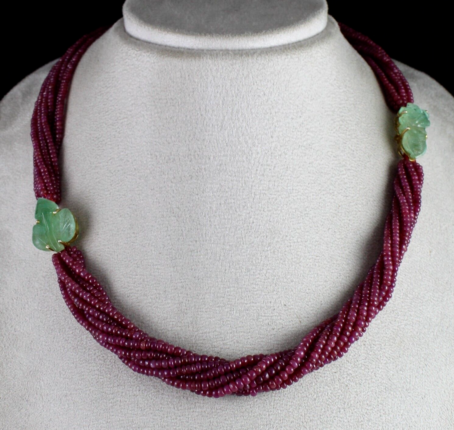 Natural Ruby Beads Colombian Emerald Carved 510 Ct Silver Designer Necklace