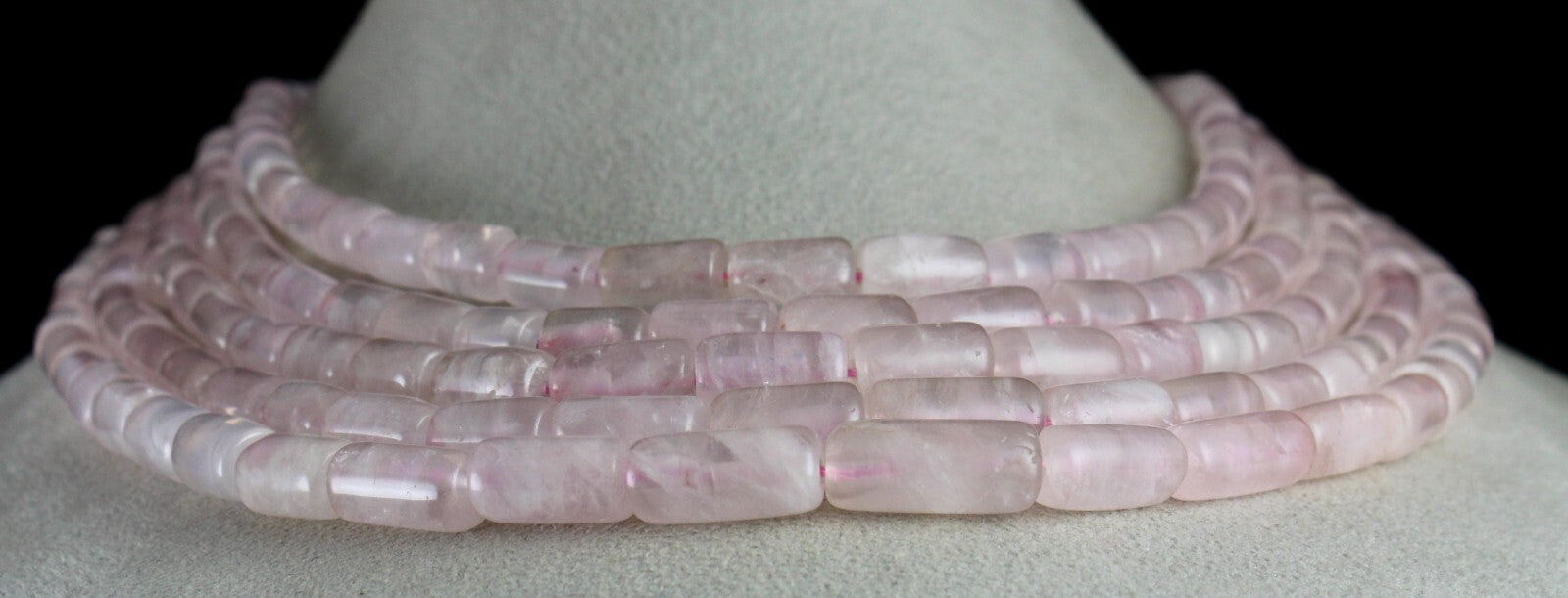 Antique Fashion Necklace Natural Pink Rose Quartz Tube Beads 1173 Ct Gemstone