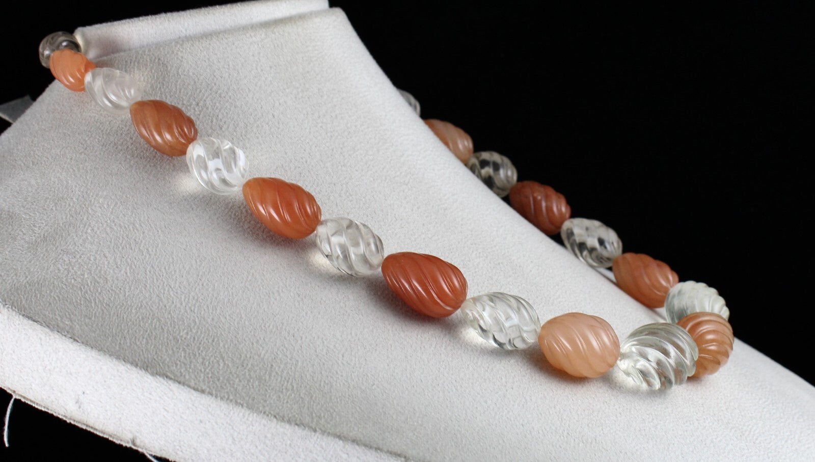 Natural Orange & Crystal Quartz 824ct Sterling Silver Melon Carved Necklace