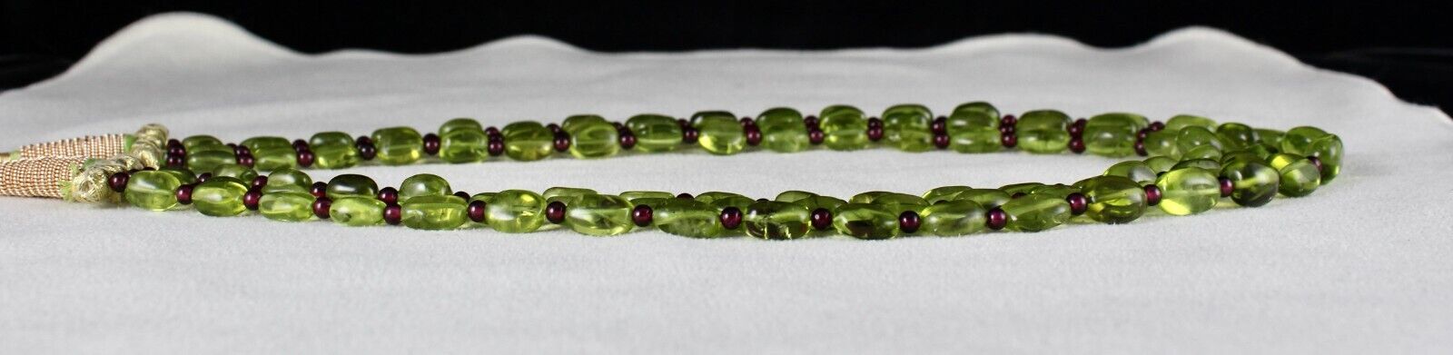 Natural Peridot Garnet Beaded Cabochon 3 Line 345 Cts Gemstone Fine Necklace