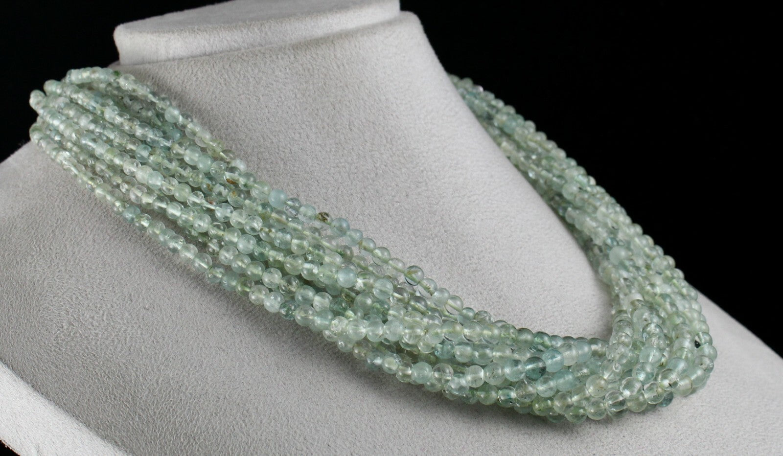 Natural Blue Aquamarine Round Beads 890ct Sterling Silver Necklace