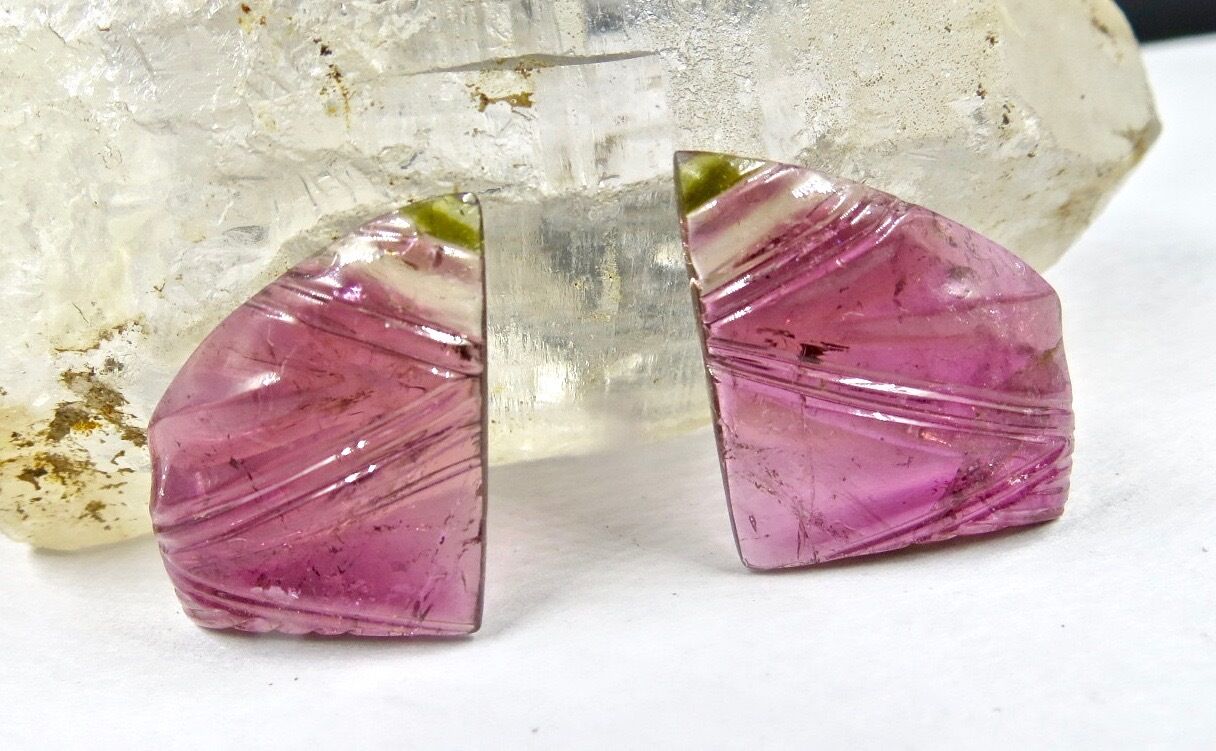 NATURAL MULTI PINK TOURMALINE CARVED 23.65 CARATS GEMSTONE FOR EARRING PENDANT 