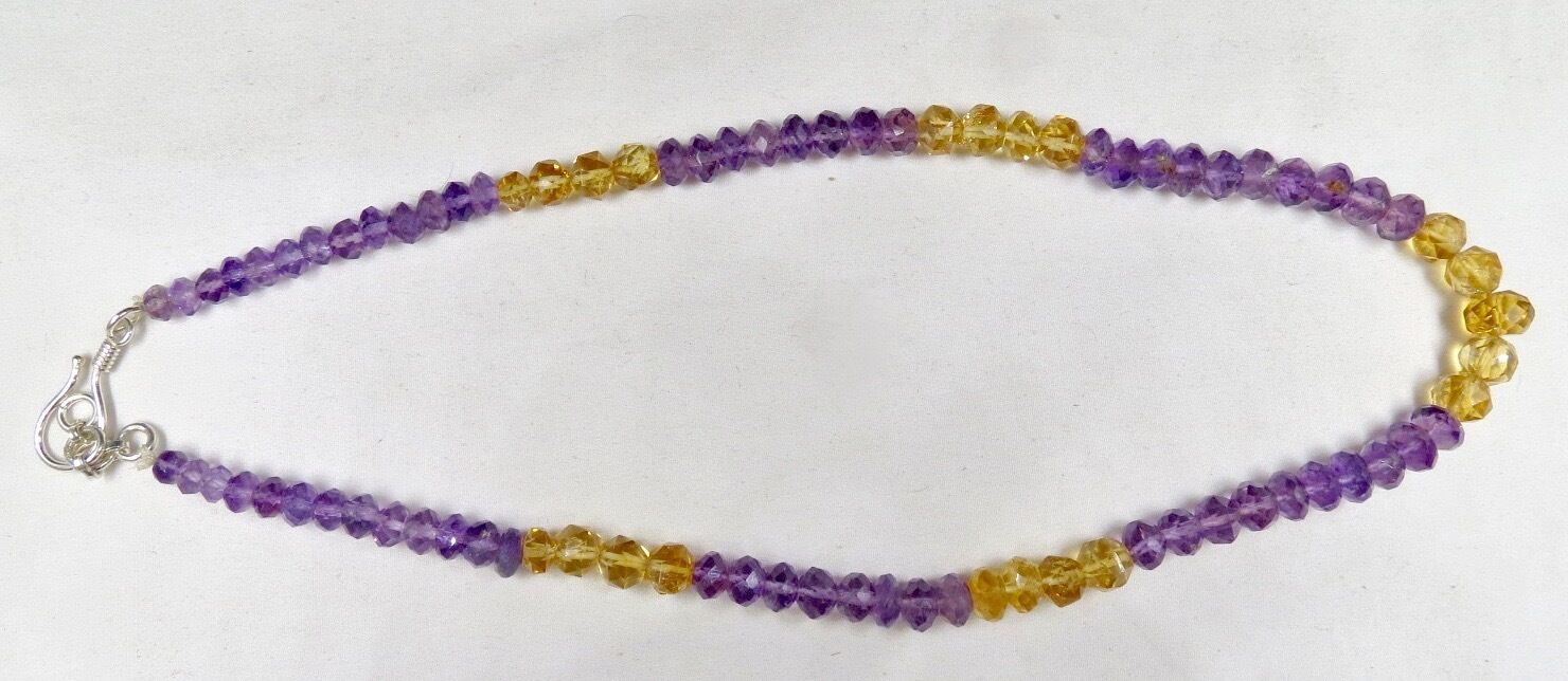 NATURAL CITRINE AMETHYST BEADS FACETED ROUND 1 LINE 201 CARATS GEMSTONE NECKLACE