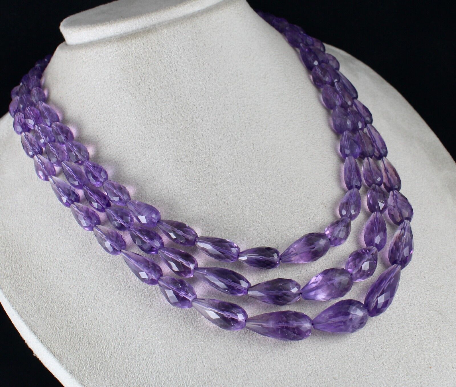 NATURAL PURPLE AMETHYST BEADS TEAR DROPS 3L 764 CARATS GEMSTONE FINEST NECKLACE