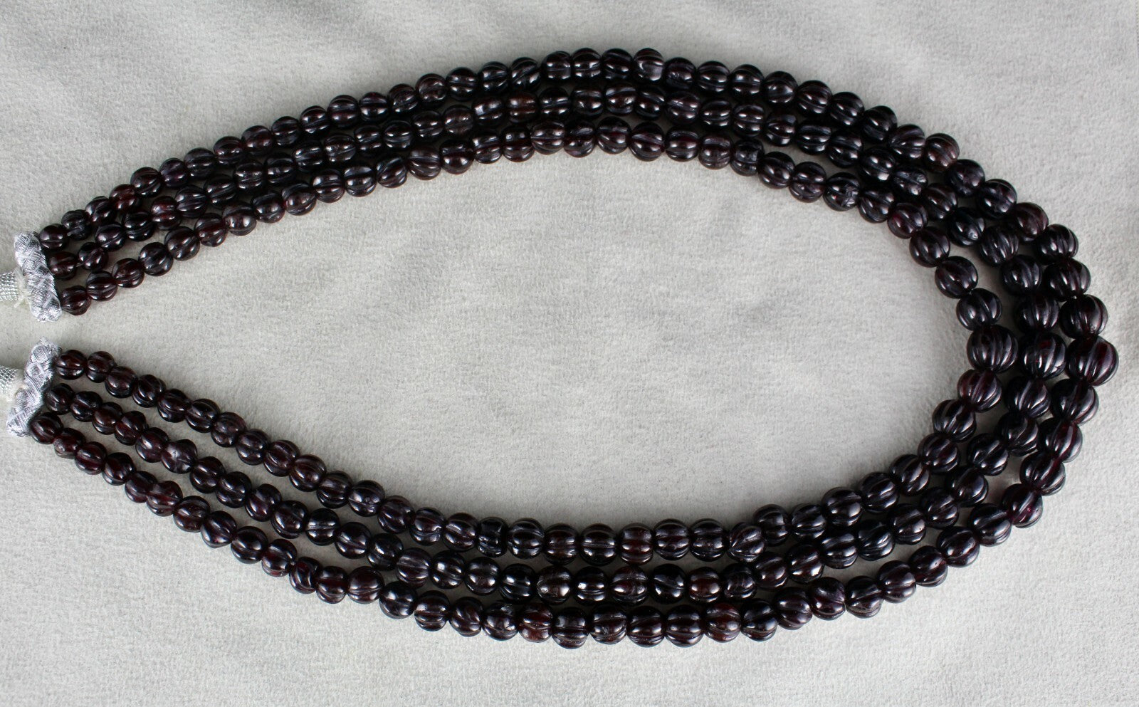 Natural Garnet 1092ct Carved Melon Beads 3 Line Gemstone Fashion Necklace