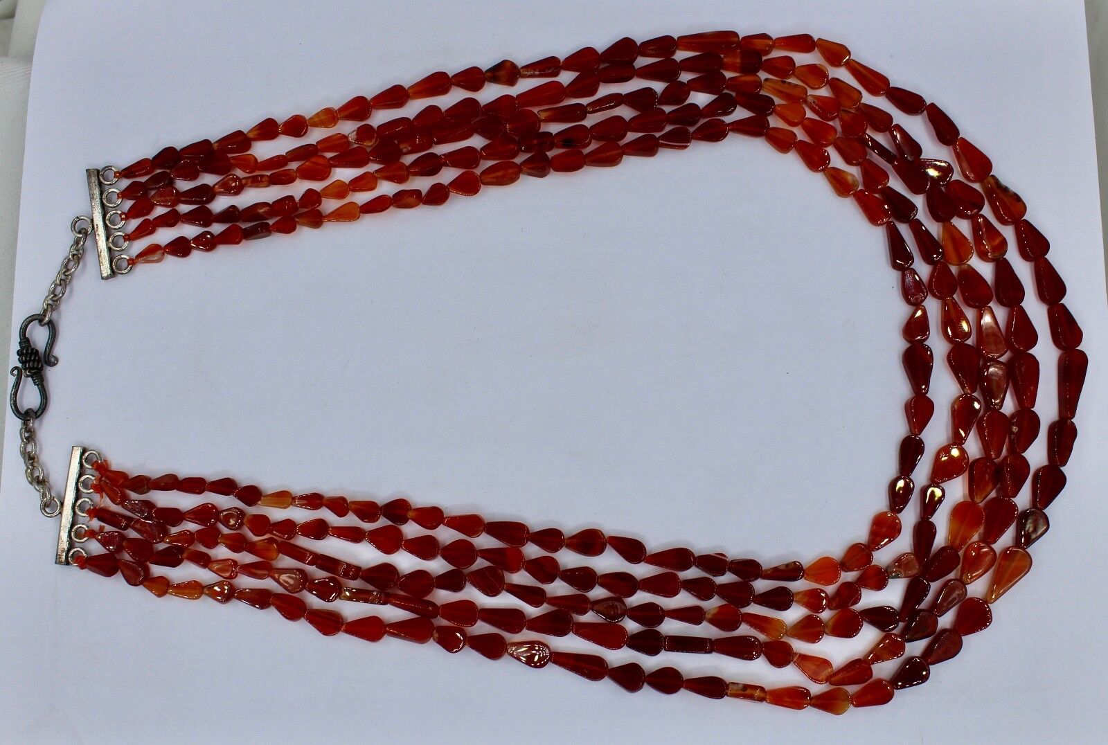 Red Onyx Beaded Necklace Fancy Shape 5 Line 541 Carats Gemstone Silver Clasp