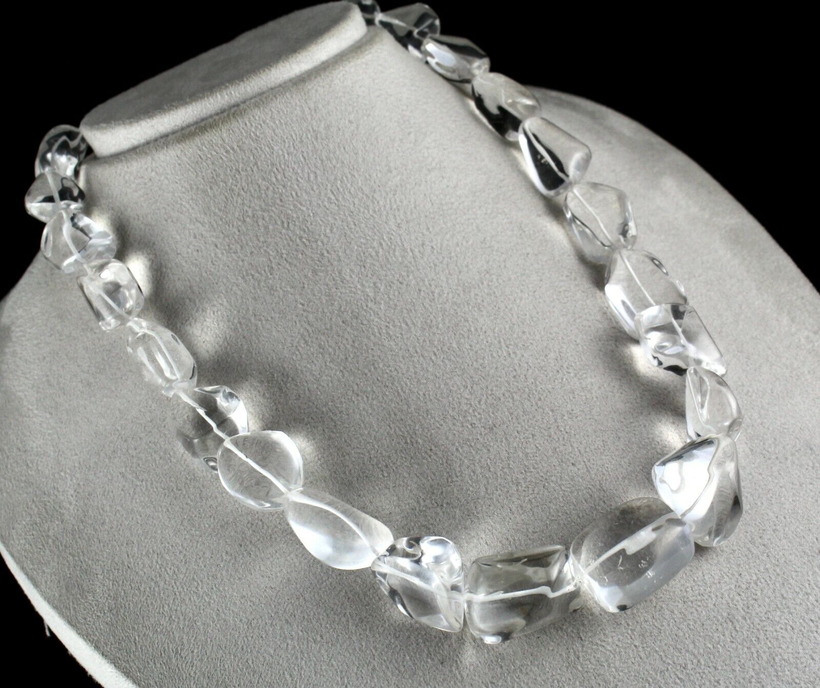 NATURAL ROCK CRYSTAL QUARTZ BEADS CABOCHON 1 LINE 920 CARATS GEMSTONE NECKLACE