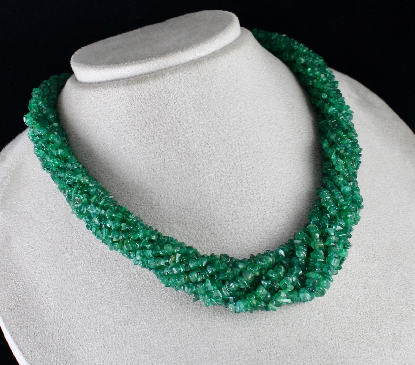 Vintage Natural Emerald Bead Necklace 11L 711 Ct Uncut Certified Gemstone Silver