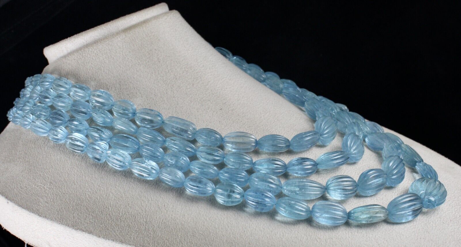 NATURAL BLUE AQUAMARINE BEADS CARVED CABOCHON 4L 1310 CARATS GEMSTONE NECKLACE