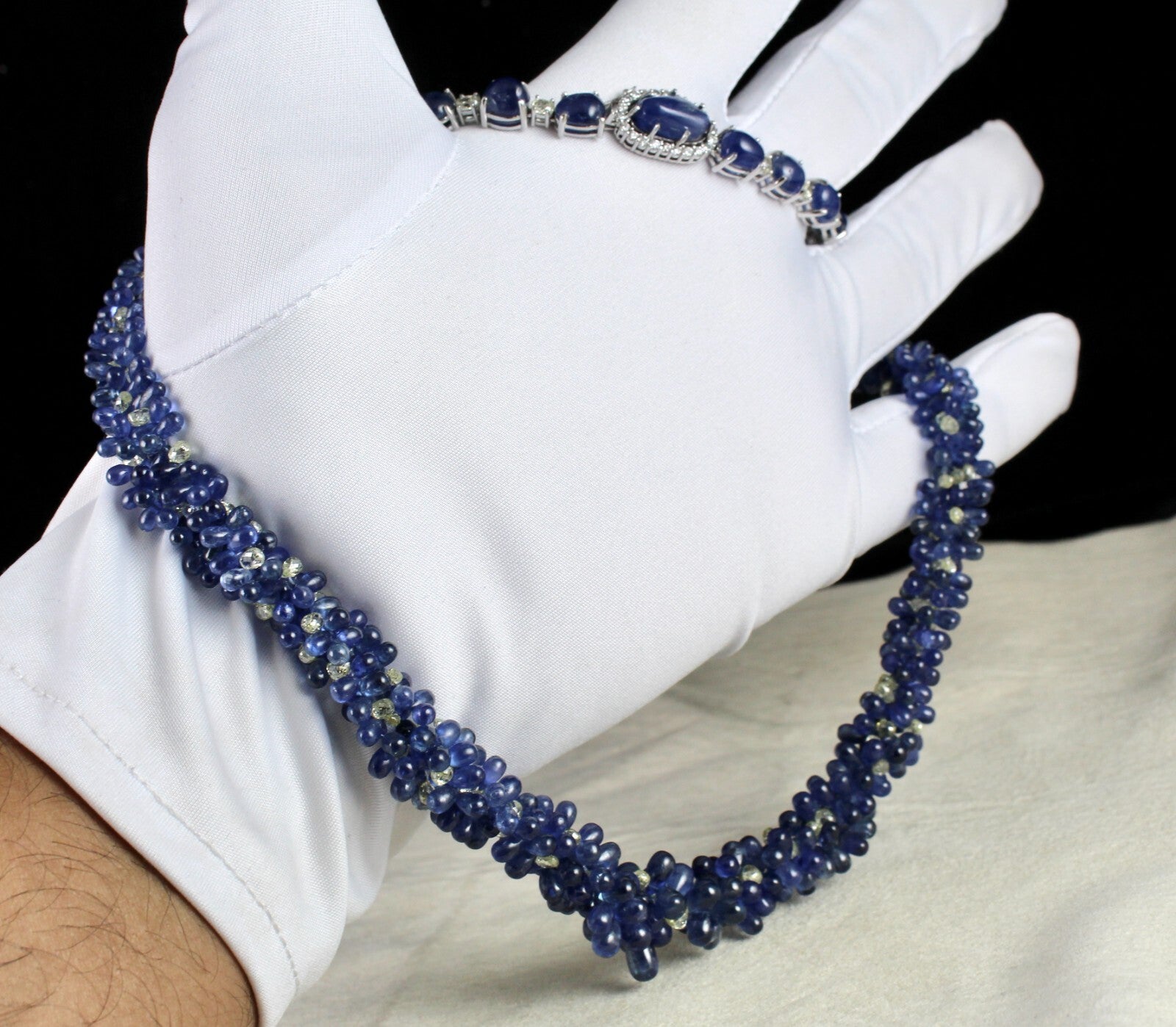 Certified 18k Gold Fine Blue Sapphire 316.58ct Natural Diamond Teardrop Necklace