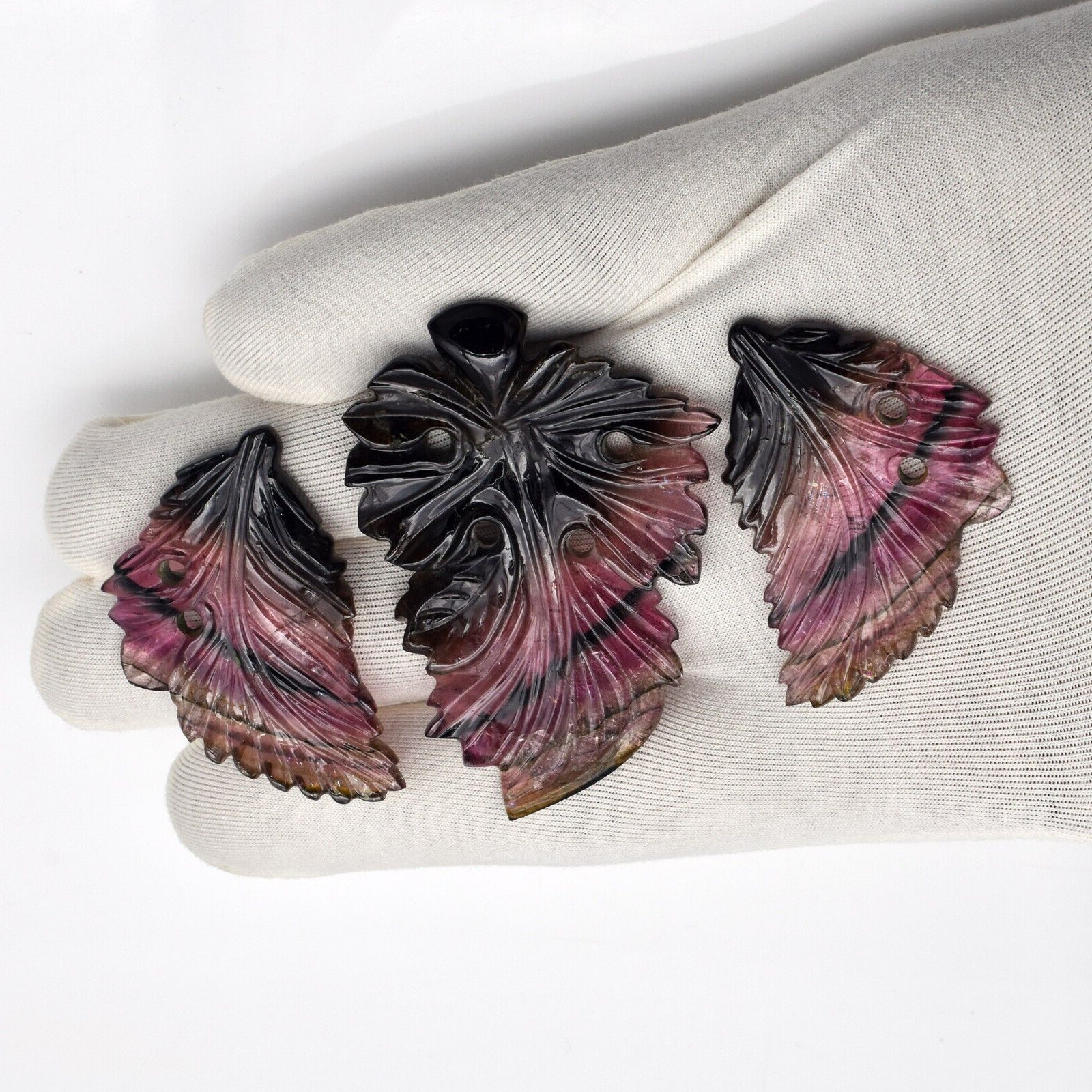 Certified Natural Multi Tourmaline 216 Ct Engraved Leaves Earring Pendant Set