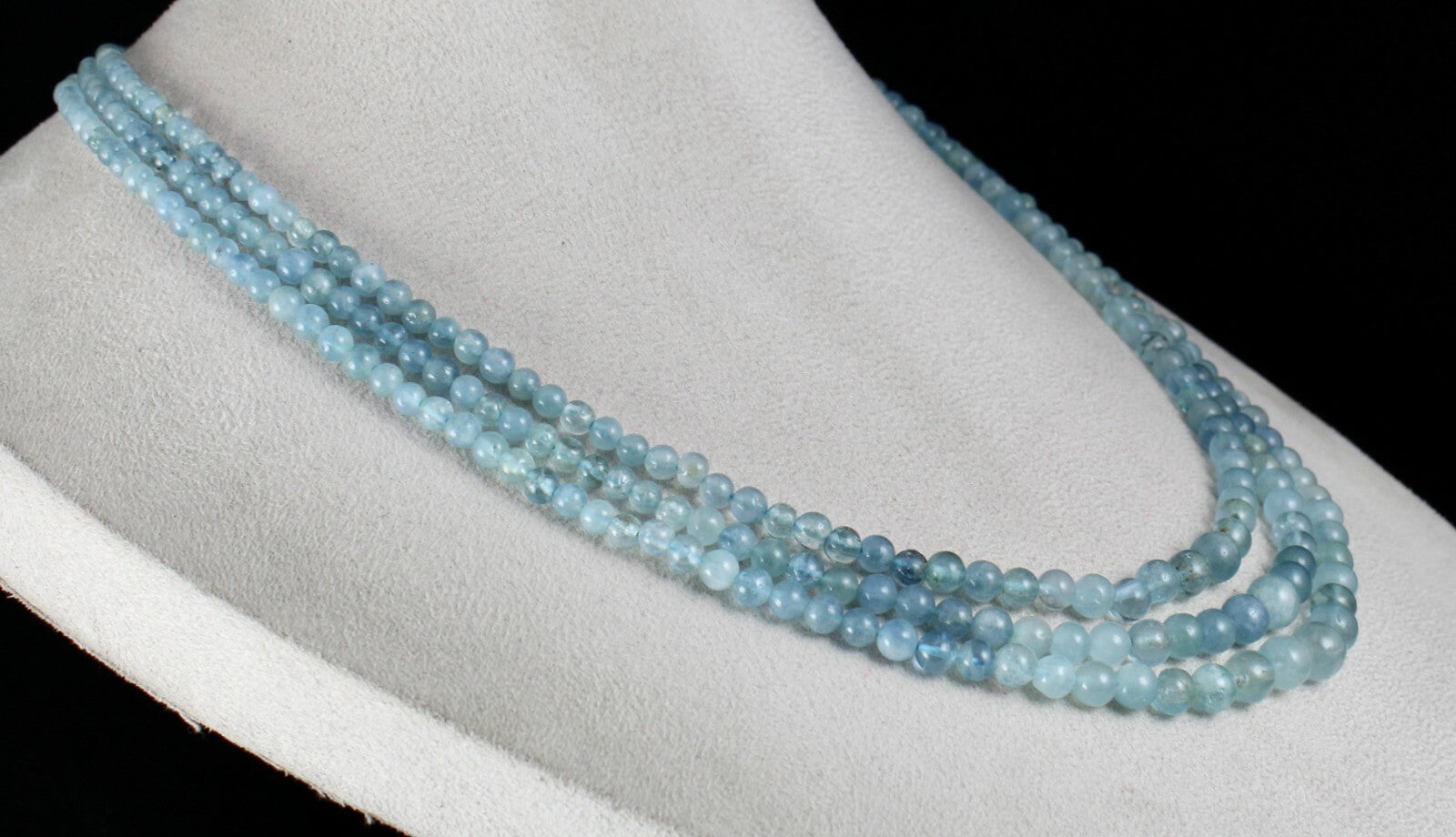 Natural Multi Aquamarine Round Beads Necklace 358 Ct 3 Line Gemstone