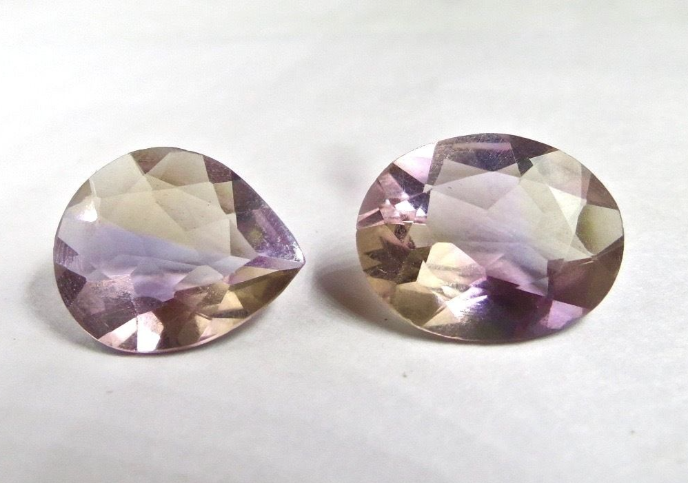 NATURAL AMETRINE CUT OVAL & PEAR 2 PCS 24.30 CARATS GEMSTONES FOR RING & PENDANT