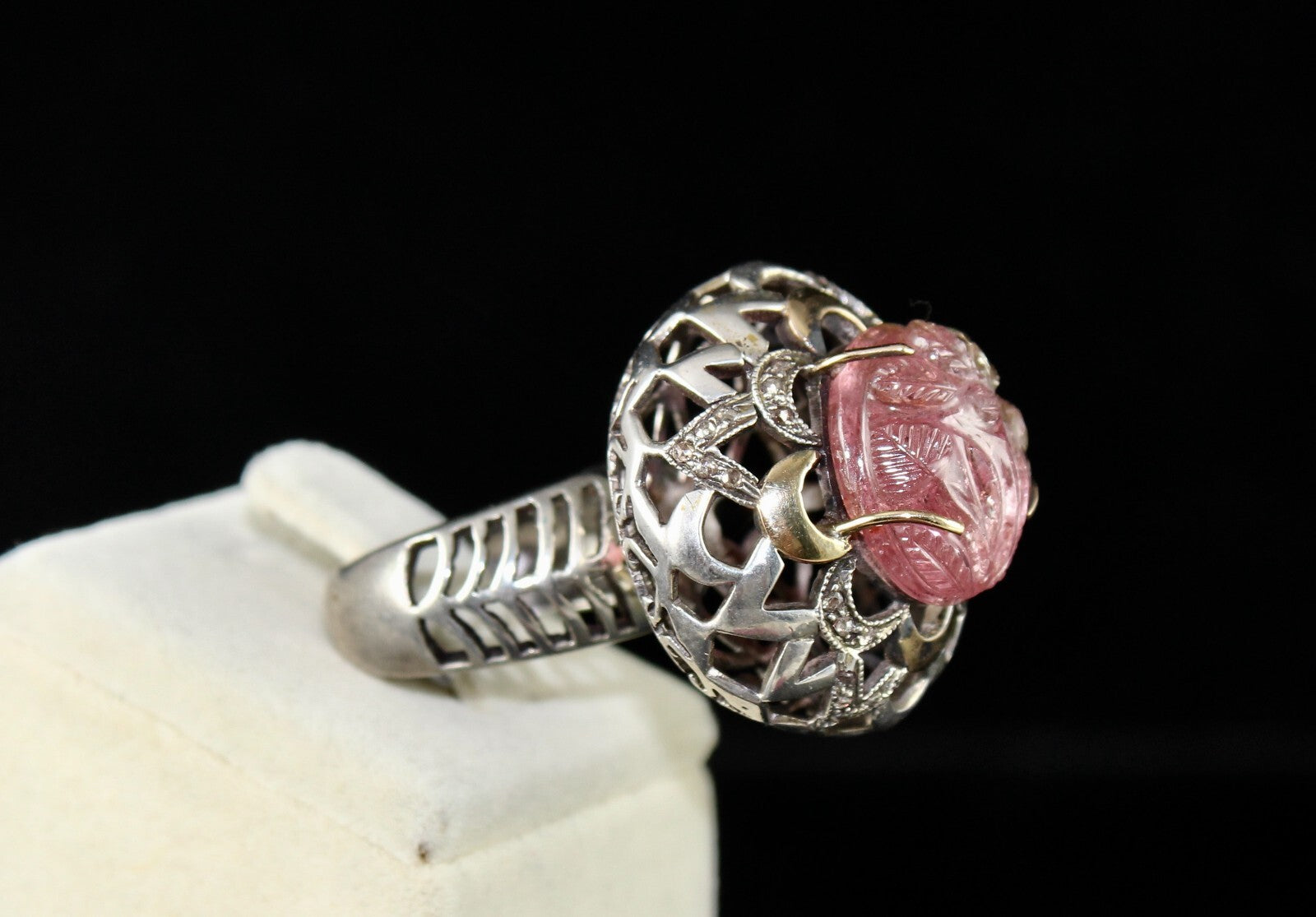 Certified Antique Pink Tourmaline 1.75 Ct Natural Diamond Sterling Silver Ring