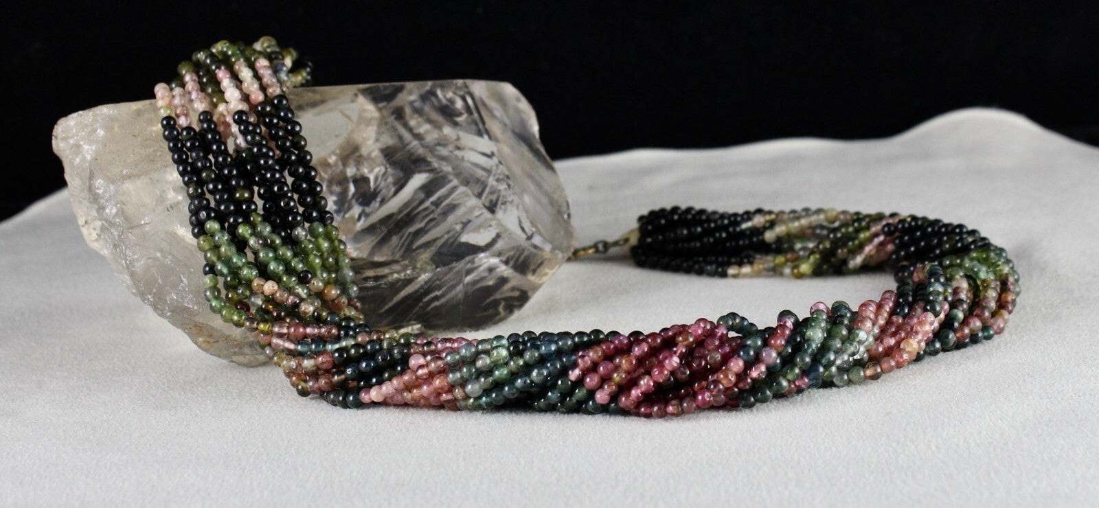 Natural Multi Tourmaline 575 Ct Beads Necklace Sterling Silver For Women
