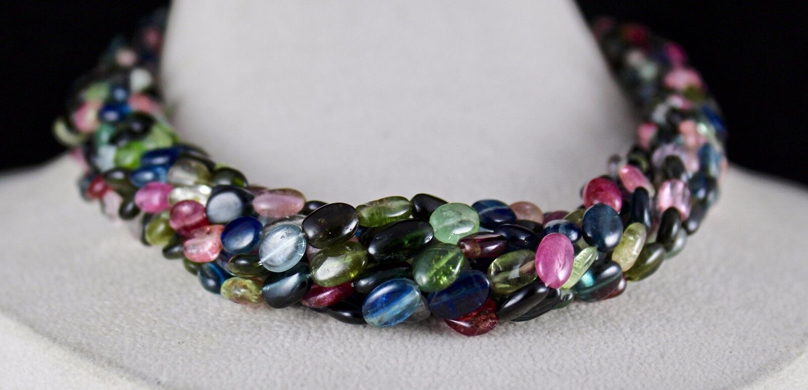 Natural Multi Tourmaline Cabochon Beads 10 L 985 Ct Gemstone Silver Necklace