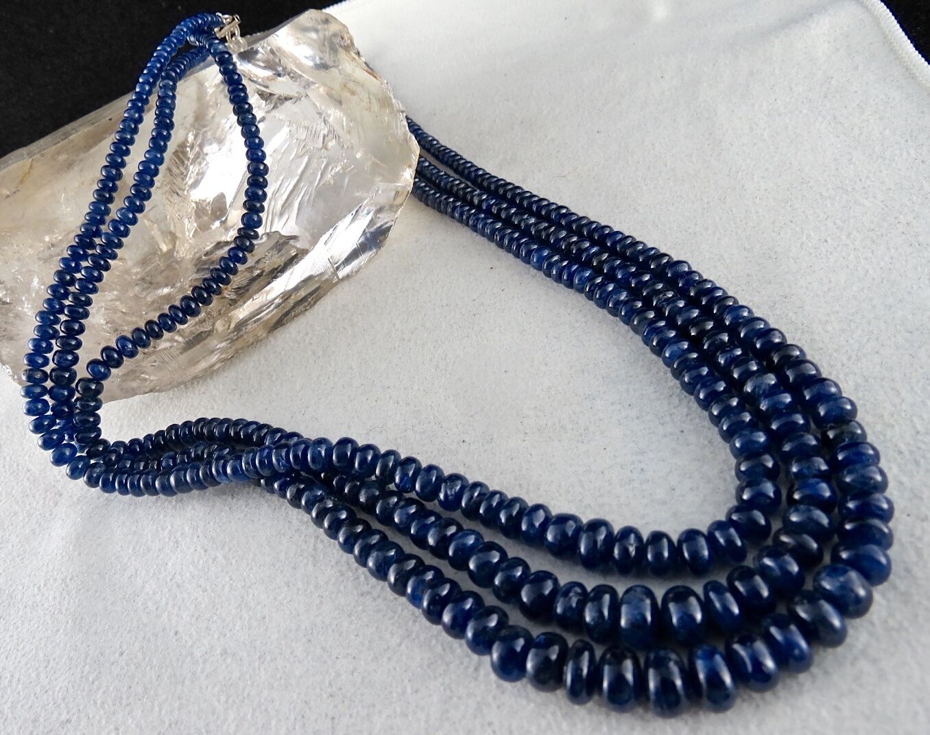 NATURAL OLD MINES BLUE SAPPHIRE BEADS ROUND 3 LINE 461 CARATS GEMSTONE NECKLACE