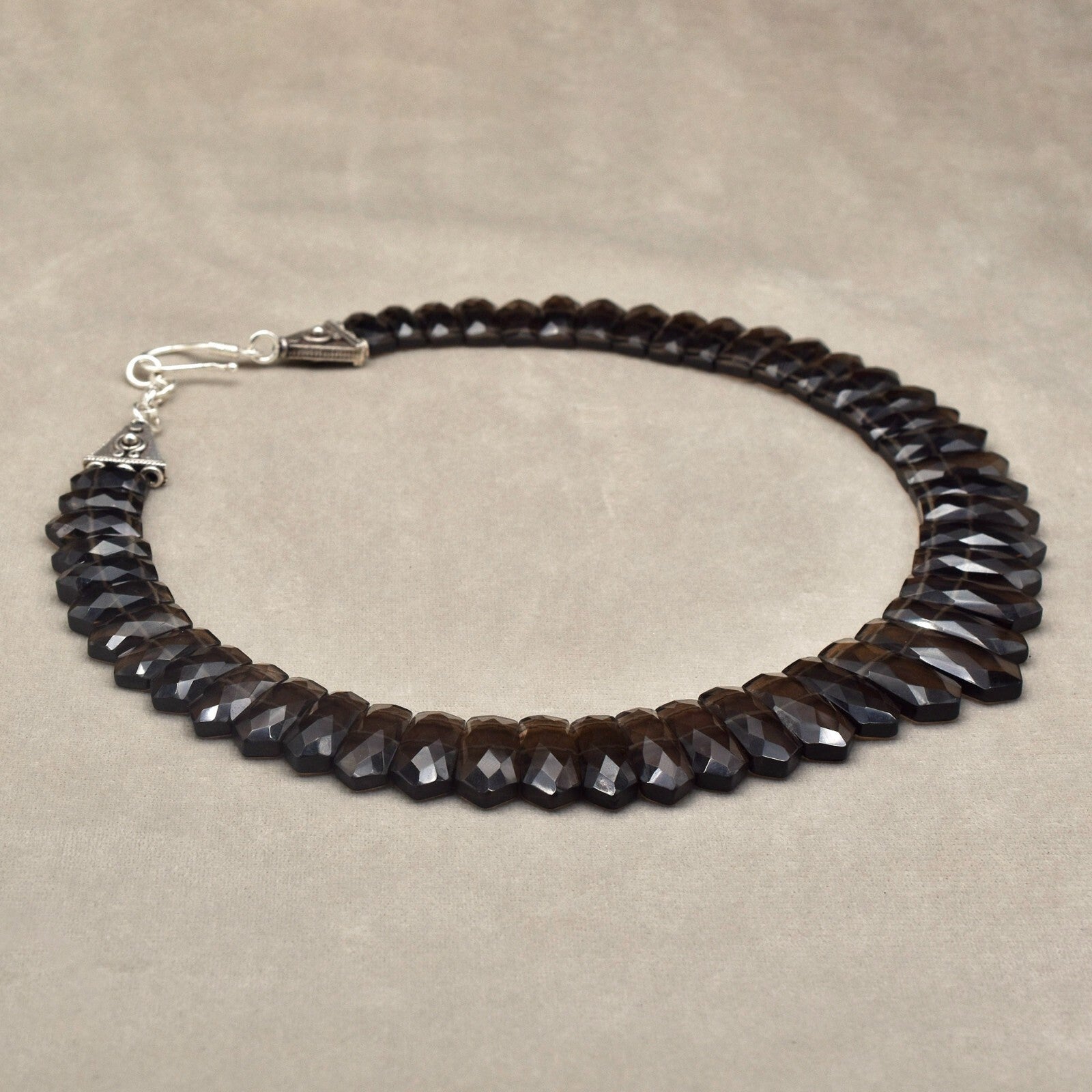 Certified Natural Smoky Quartz 478 Ct Sterling Silver Black Gemstone Necklace