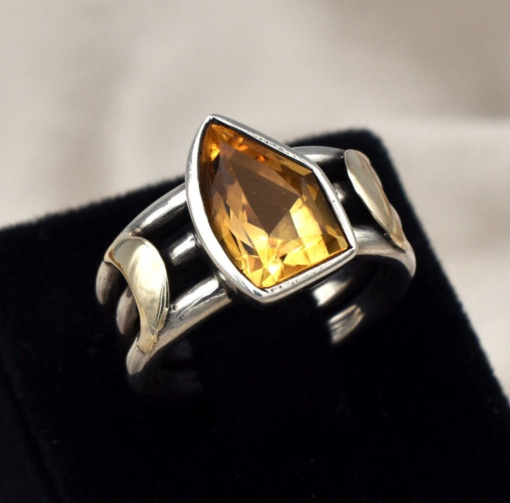 Vintage Citrine 10ct Ring 18k Gold 925 Sterling Silver November Birthstone