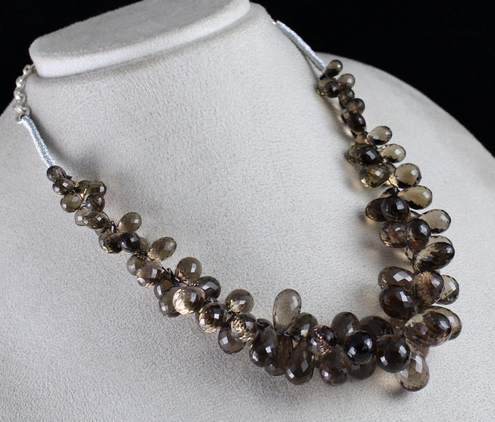 Natural Smoky Quartz Teardrop Beads 540 Ct Sterling Silver Gemstone Necklace