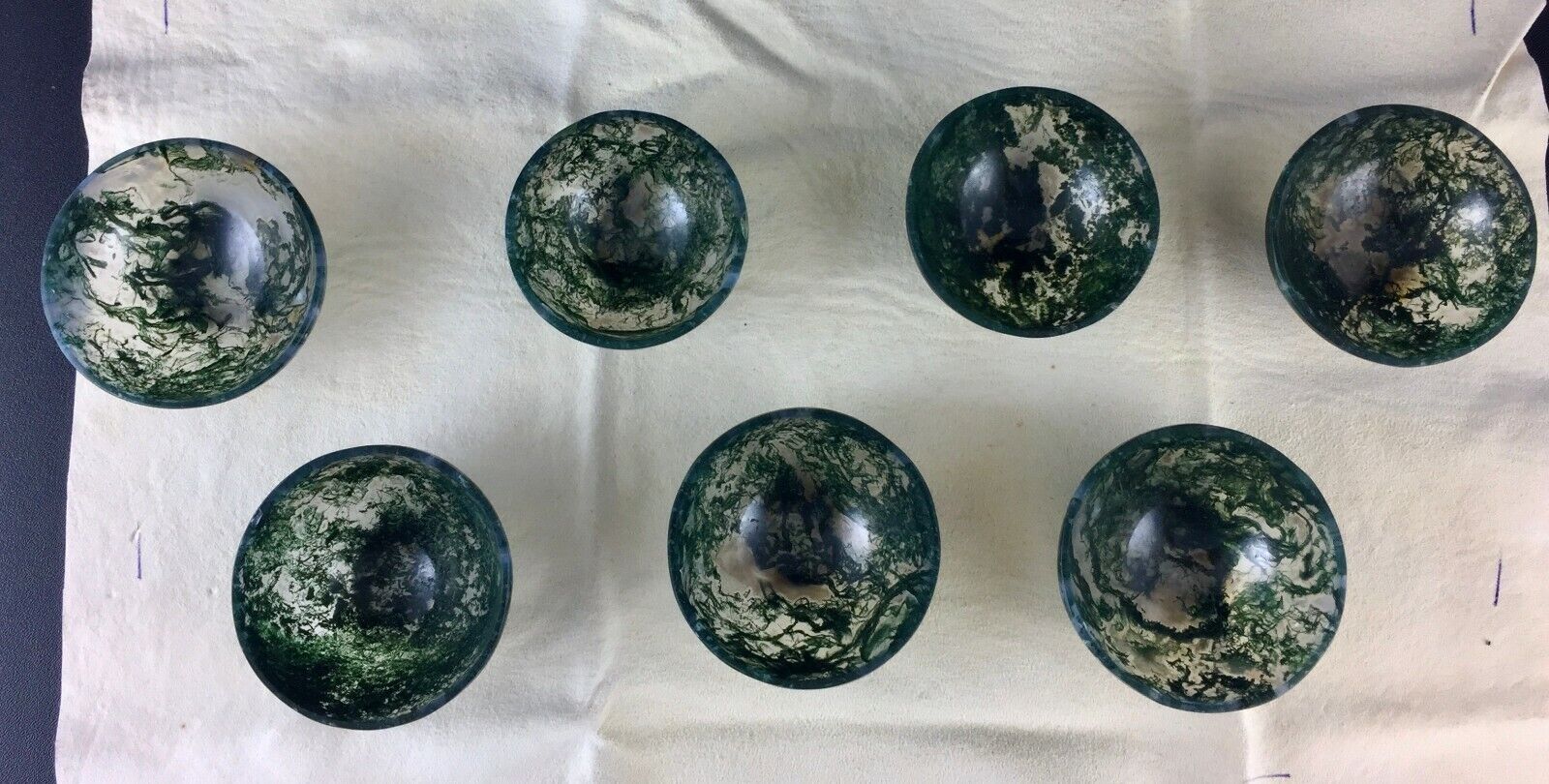 Natural MOS AGATE Bowl Carved Semi Precious 7 Pcs 861 Cts Gemstone Home Decor