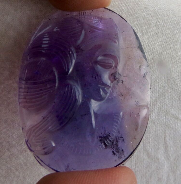 NATURAL BRAZILIAN AMETHYST CARVED 97.50 CARATS 46 MM BIG GEMSTONE FOR PENDANT