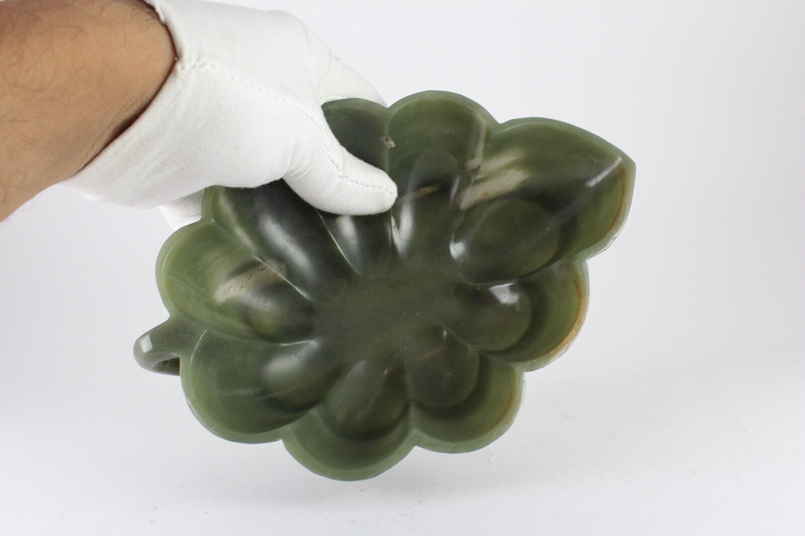 Natural Green Agate Carved Leaf 1665 Ct Big Gemstone Bowl For Home Decor