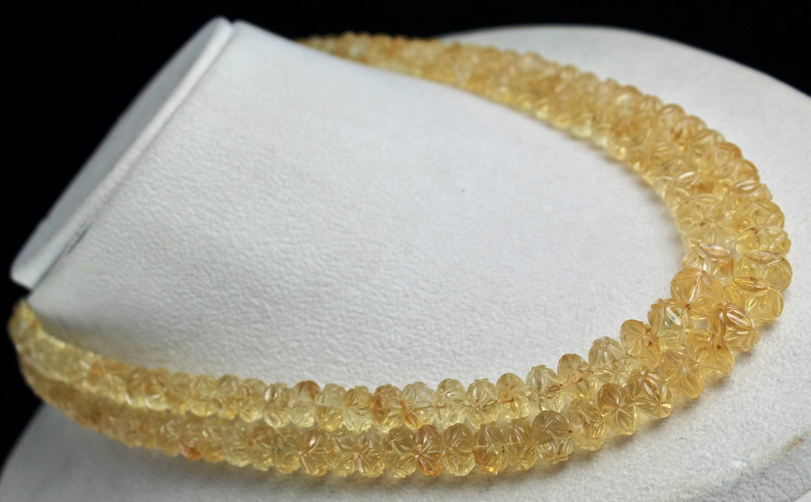 Vintage Natural Yellow Citrine 565 Ct Engraved Beads Gemstone Necklace Certified